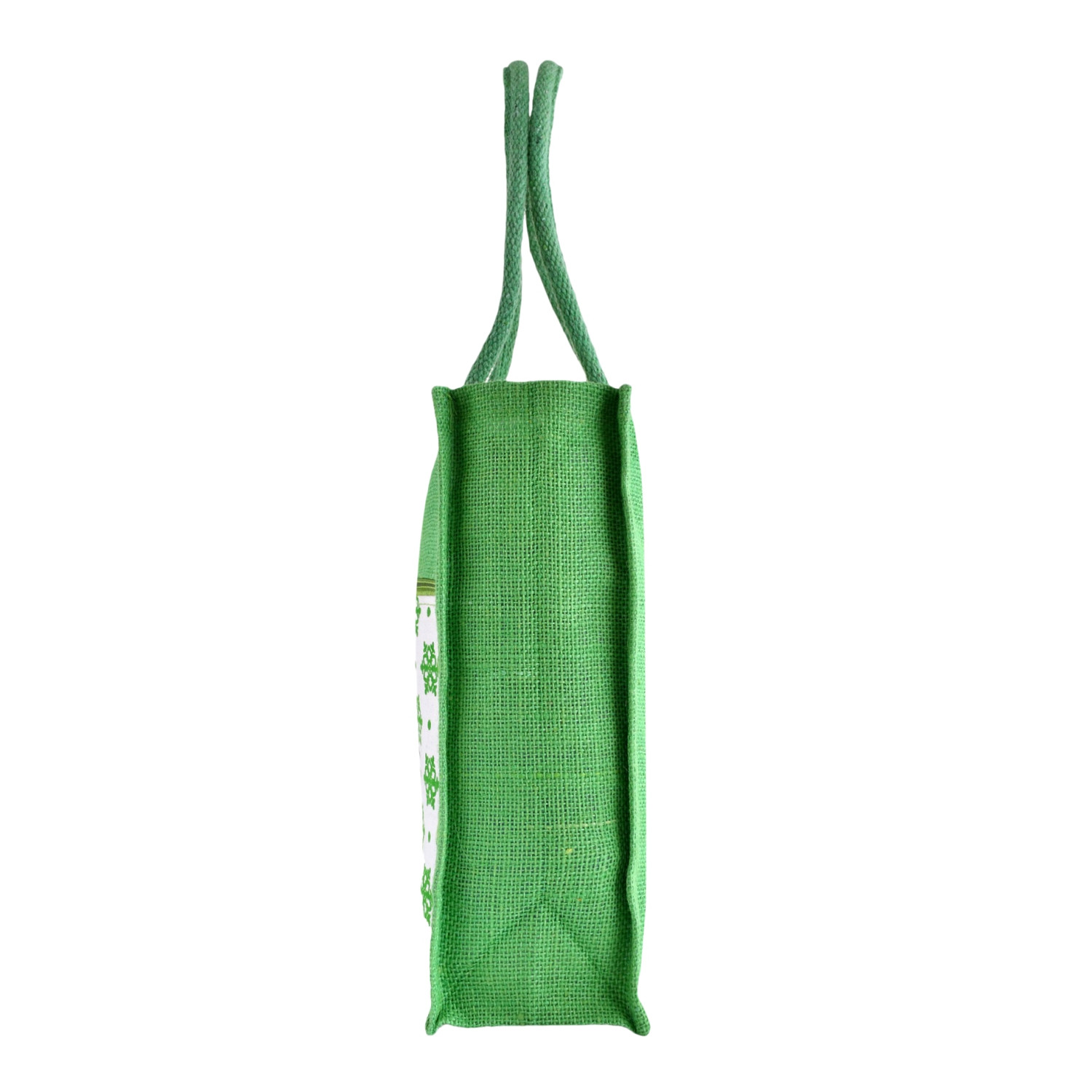 Kuber Industries Shopping Bag  Jute Carry Bag  Zipper Grocery Bag with Handle  Reusable Shopping Bag  Front Double Pocket Vegetable Bag  Flower-Grocery Bag  Large  Green