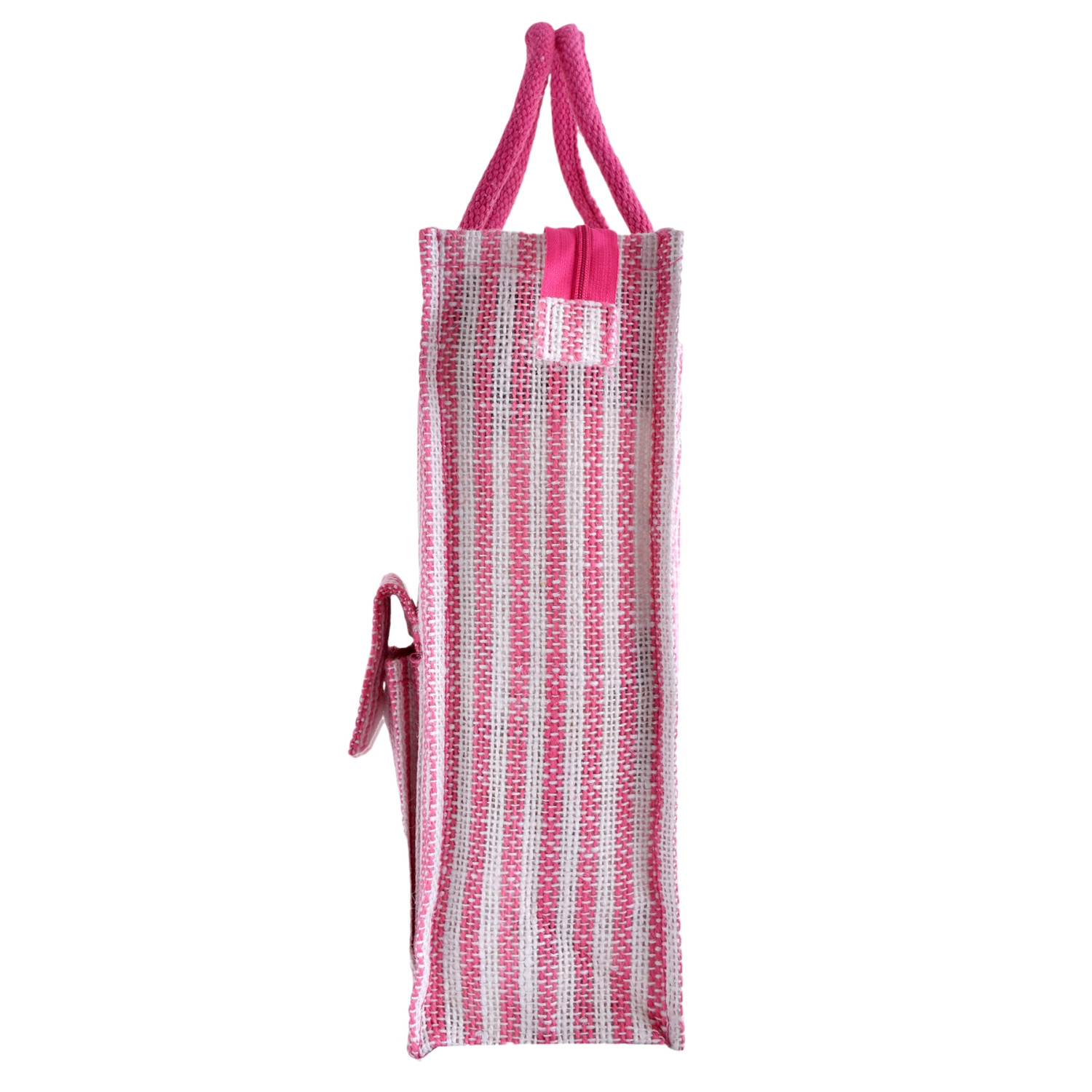 Kuber Industries Shopping Bag  Jute Carry Bag  Zipper Grocery Bag with Handle  Reusable Shopping Bag  Carrying Bag With Front Pocket  Lining-Grocery Bag  Medium  Pink