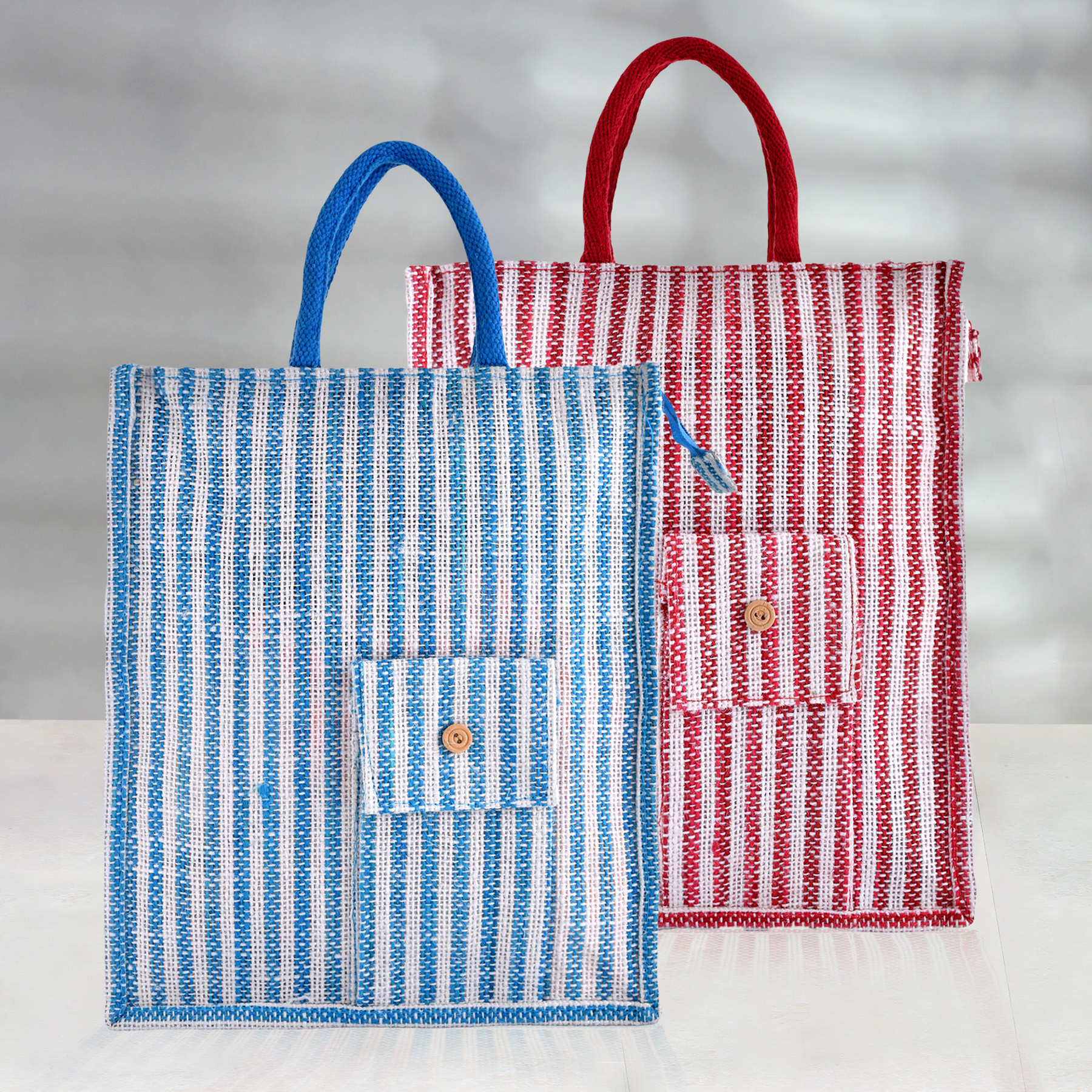 Kuber Industries Shopping Bag | Jute Carry Bag | Zipper Grocery Bag with Handle | Reusable Shopping Bag | Carrying Bag With Front Pocket | Lining-Grocery Bag | Medium | Multi