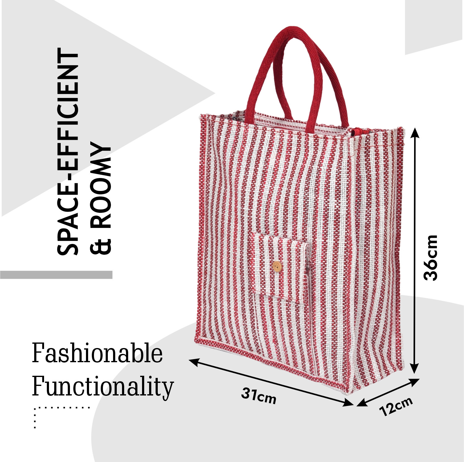 Kuber Industries Shopping Bag | Jute Carry Bag | Zipper Grocery Bag with Handle | Reusable Shopping Bag | Carrying Bag With Front Pocket | Lining-Grocery Bag | Medium | Multi