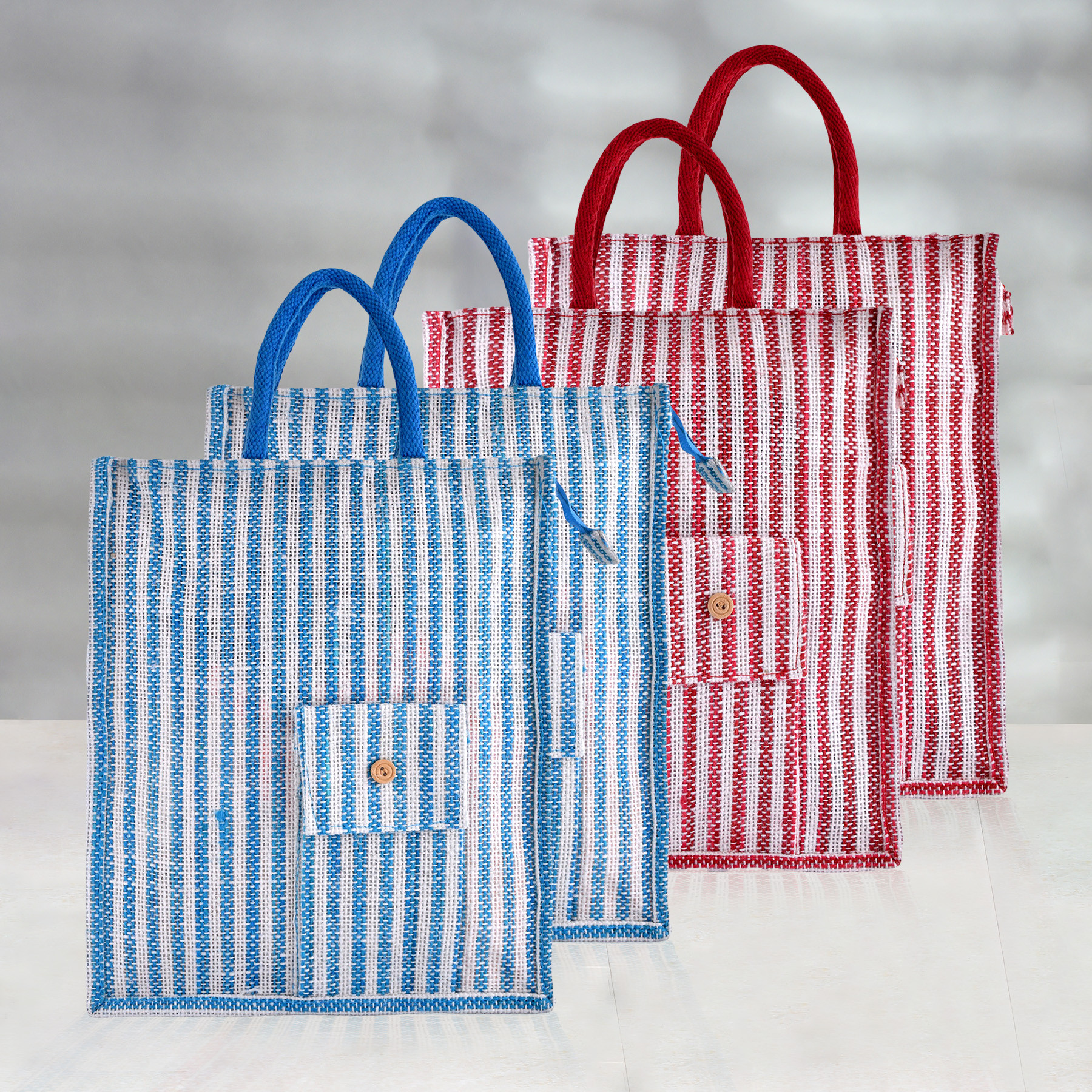 Kuber Industries Shopping Bag | Jute Carry Bag | Zipper Grocery Bag with Handle | Reusable Shopping Bag | Carrying Bag With Front Pocket | Lining-Grocery Bag | Medium | Multi