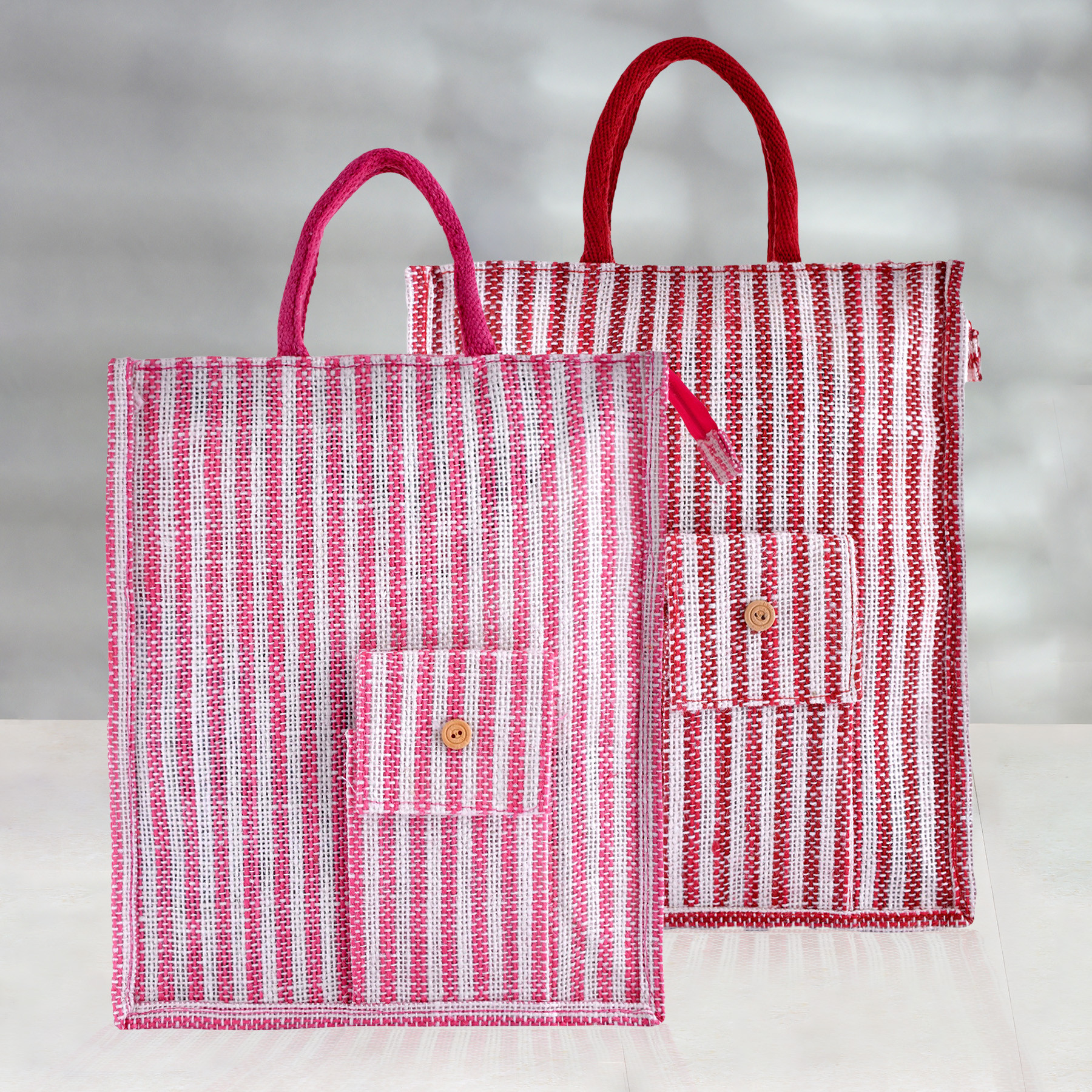 Kuber Industries Shopping Bag  Jute Carry Bag  Zipper Grocery Bag with Handle  Reusable Shopping Bag  Carrying Bag With Front Pocket  Lining-Grocery Bag  Medium  Multi