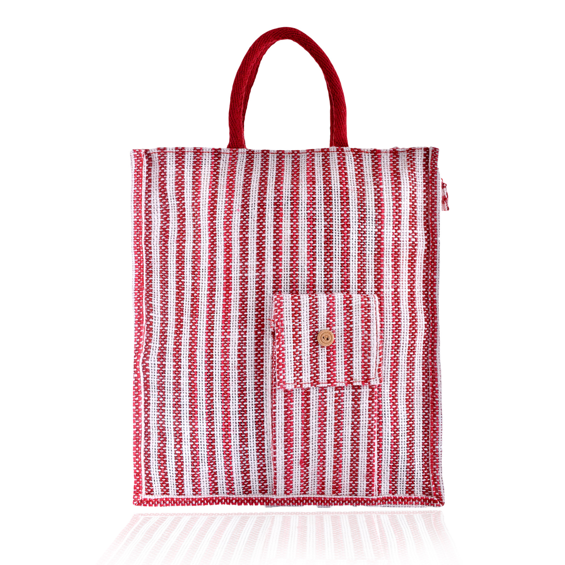 Kuber Industries Shopping Bag | Jute Carry Bag | Zipper Grocery Bag with Handle | Reusable Shopping Bag | Carrying Bag With Front Pocket | Lining-Grocery Bag | Medium | Pack of 3 | Multi