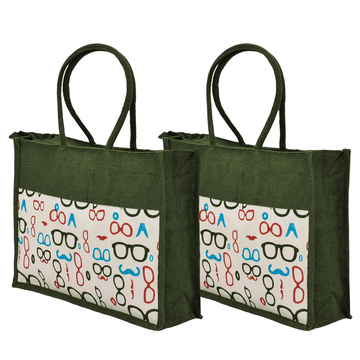 Kuber Industries Shopping Bag | Jute Carry Bag | Zipper Grocery Bag with Handle | Reusable Shopping Bag | Vegetable Bag for Shopping | Sunglasses-Grocery Bag | Large | Green