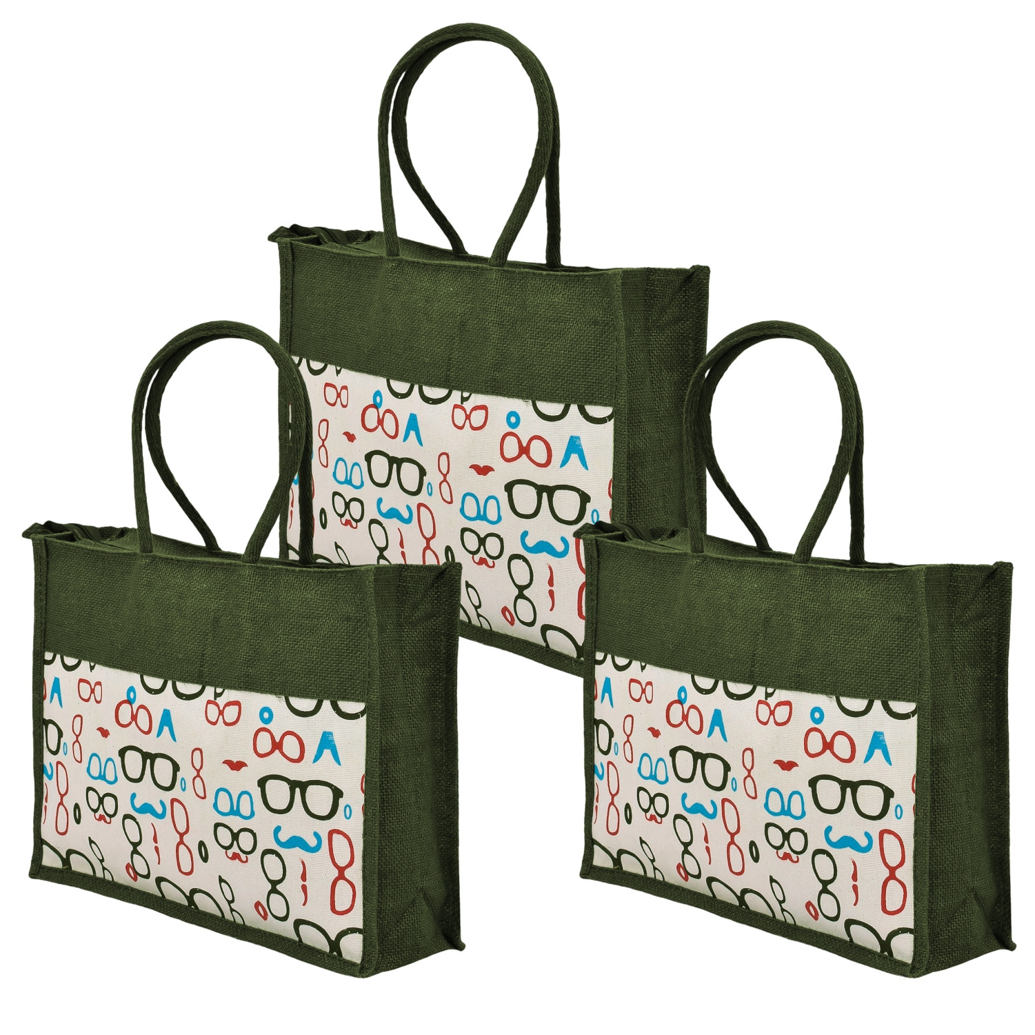 Kuber Industries Shopping Bag | Jute Carry Bag | Zipper Grocery Bag with Handle | Reusable Shopping Bag | Vegetable Bag for Shopping | Sunglasses-Grocery Bag | Large | Green