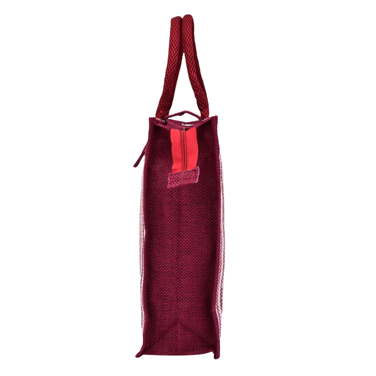 Kuber Industries Shopping Bag  Jute Carry Bag  Zipper Grocery Bag with Handle  Vegetable Bag with Top Flap  Reusable Shopping Bag  Lining-Grocery Bag  Medium  Maroon