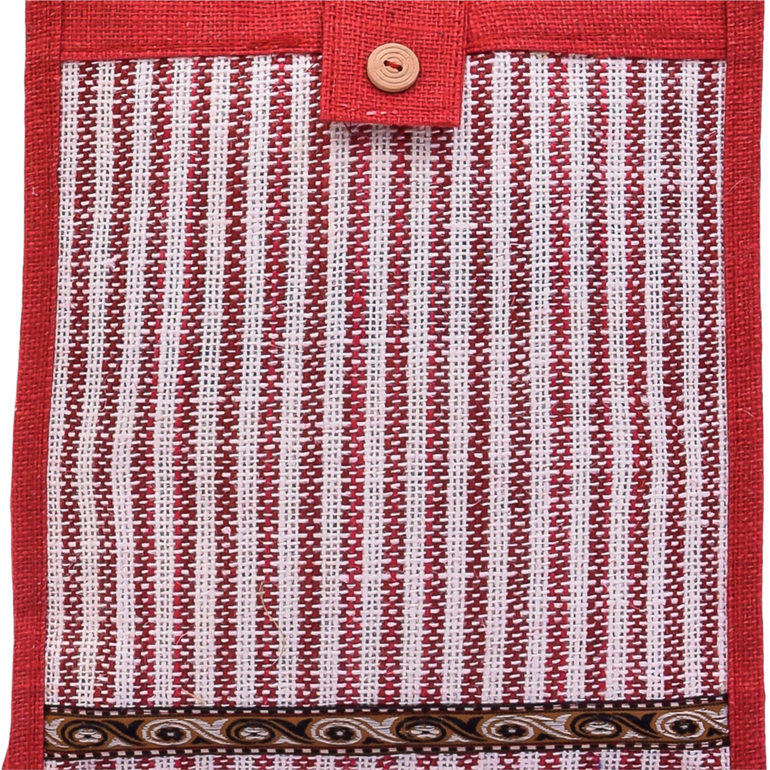 Kuber Industries Shopping Bag  Jute Carry Bag  Zipper Grocery Bag with Handle  Vegetable Bag with Top Flap  Reusable Shopping Bag  Lining-Grocery Bag  Medium  Red