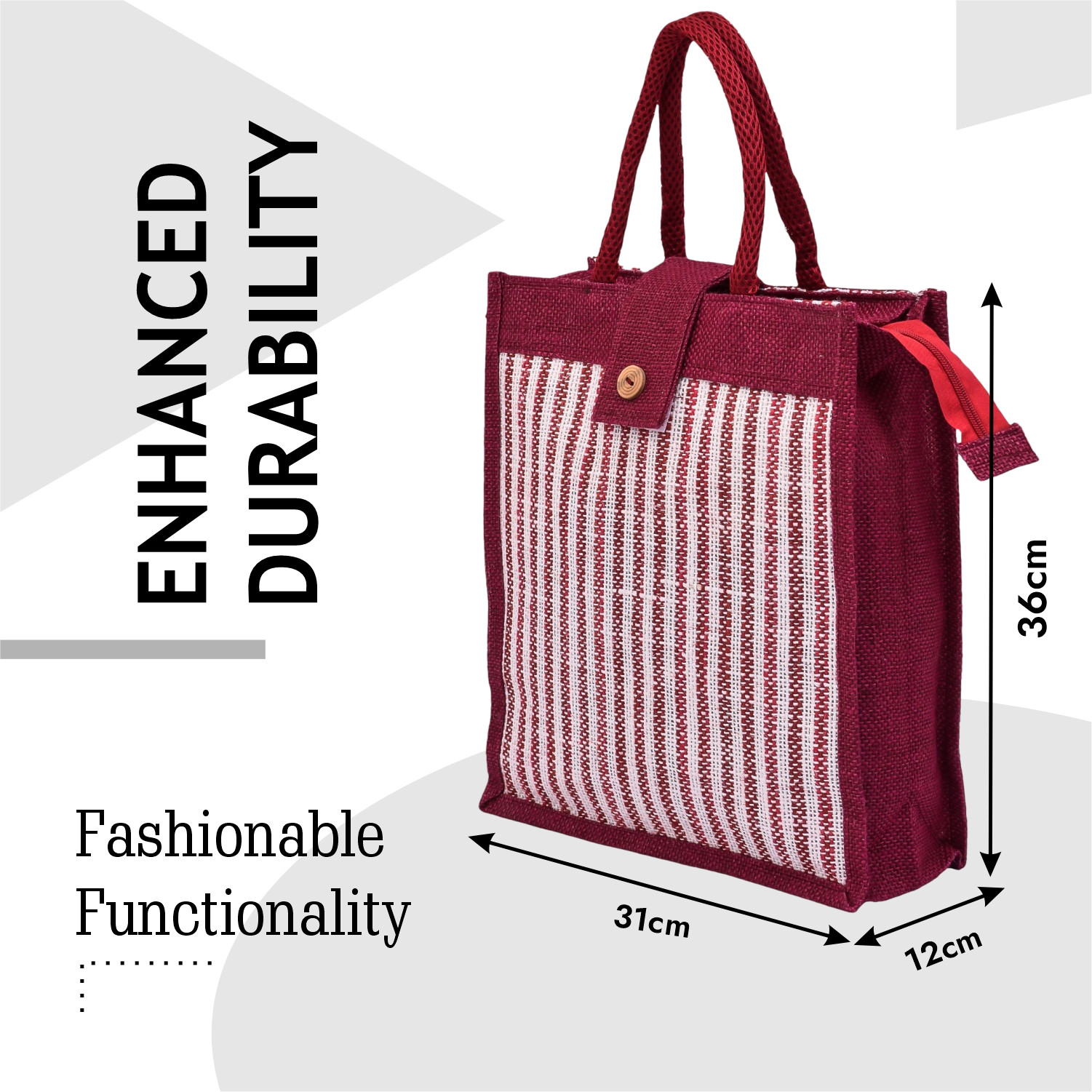 Kuber Industries Shopping Bag | Jute Carry Bag | Zipper Grocery Bag with Handle | Vegetable Bag with Top Flap | Reusable Shopping Bag | Lining-Grocery Bag | Medium | Pack of 2 | Multi