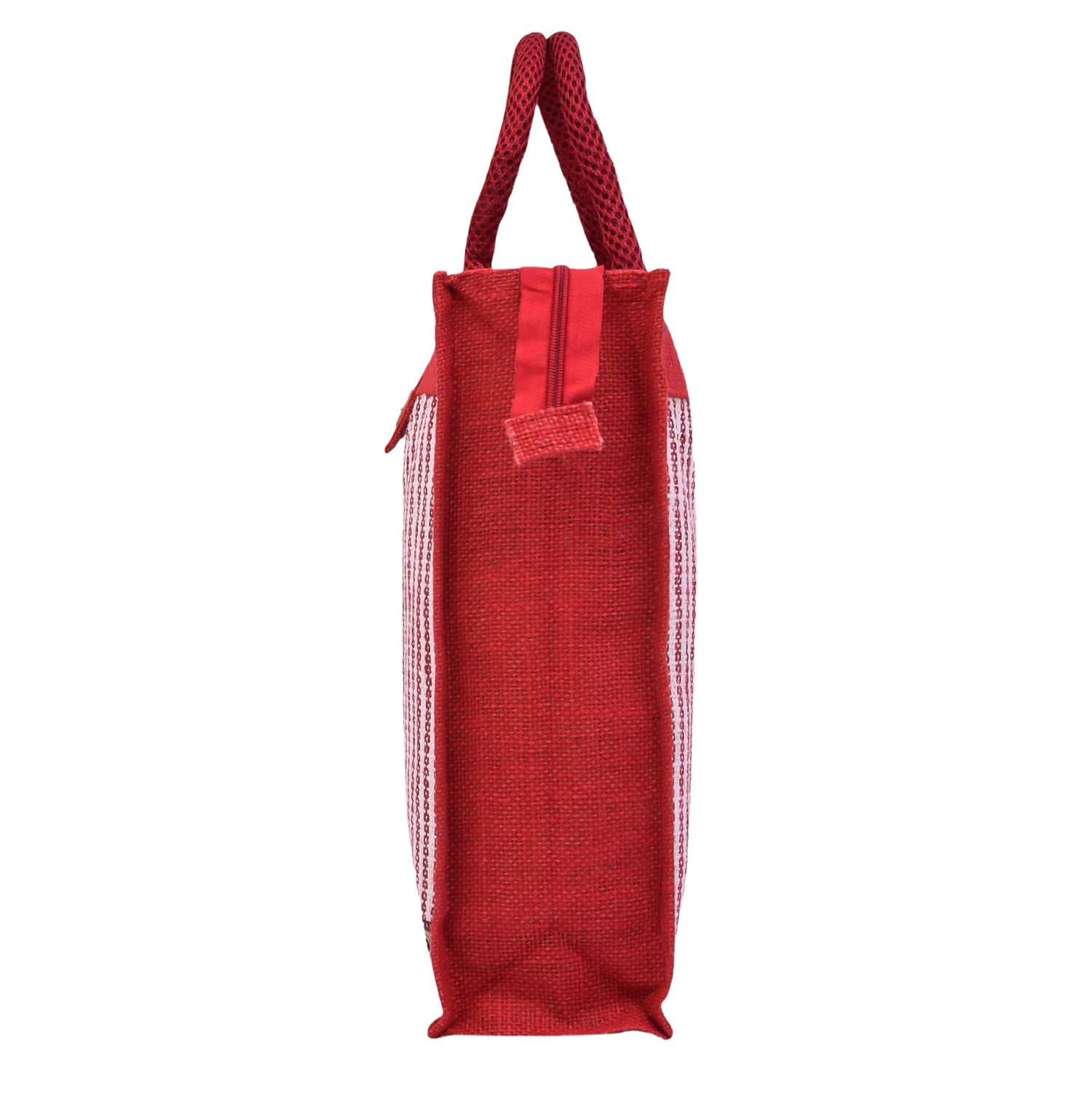 Kuber Industries Shopping Bag | Jute Carry Bag | Zipper Grocery Bag with Handle | Vegetable Bag with Top Flap | Reusable Shopping Bag | Lining-Grocery Bag | Medium | Pack of 2 | Multi