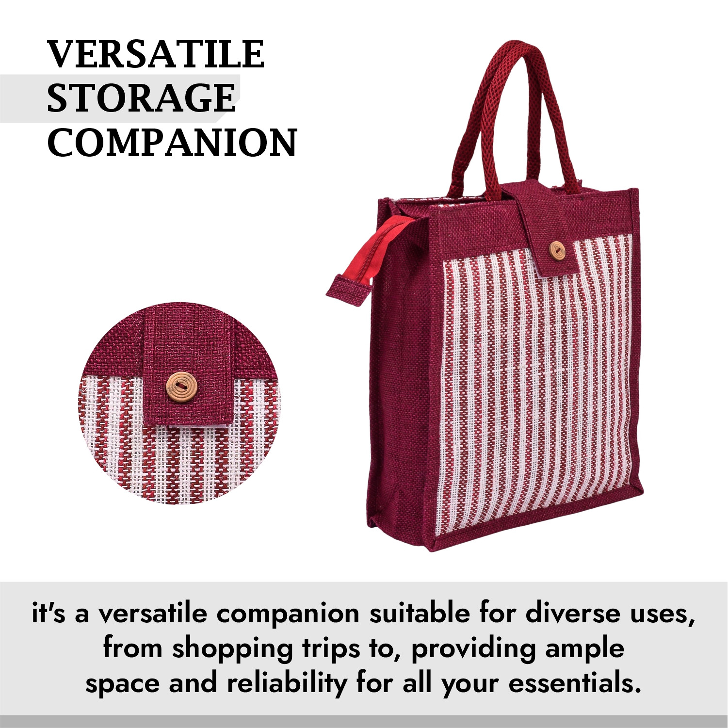 Kuber Industries Shopping Bag | Jute Carry Bag | Zipper Grocery Bag with Handle | Vegetable Bag with Top Flap | Reusable Shopping Bag | Lining-Grocery Bag | Medium | Pack of 3 | Multi