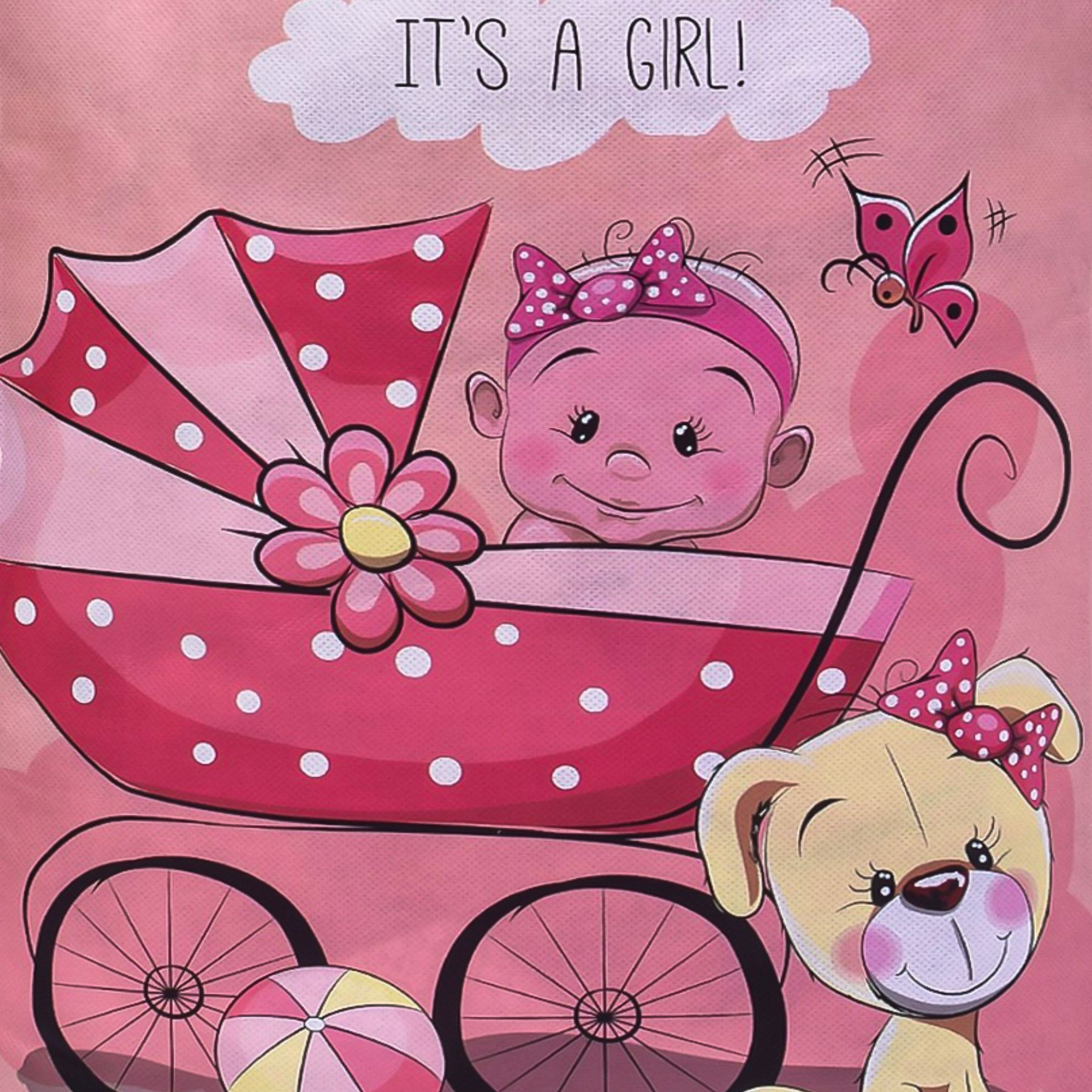 Kuber Industries Shopping Bag  Non-Woven Gift Bag  Baby Shower Bag  Reusable Grocery Bag  Christmas Gift Bags  Tote Bags with Handle  Girl-Print Hand Bag  Pack of 4  Peach