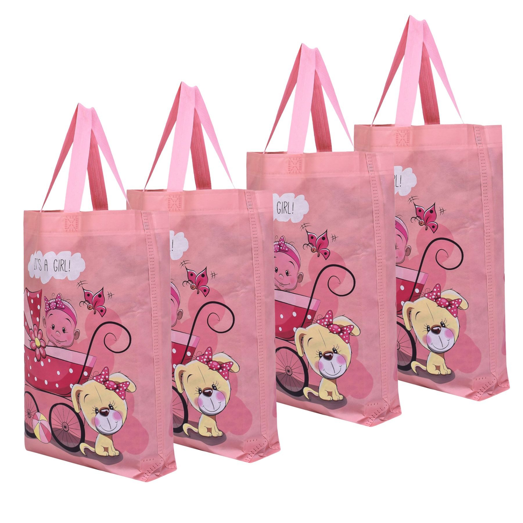 Kuber Industries Shopping Bag | Non-Woven Gift Bag | Baby Shower Bag | Reusable Grocery Bag | Christmas Gift Bags | Tote Bags with Handle | Girl-Print Hand Bag |Peach