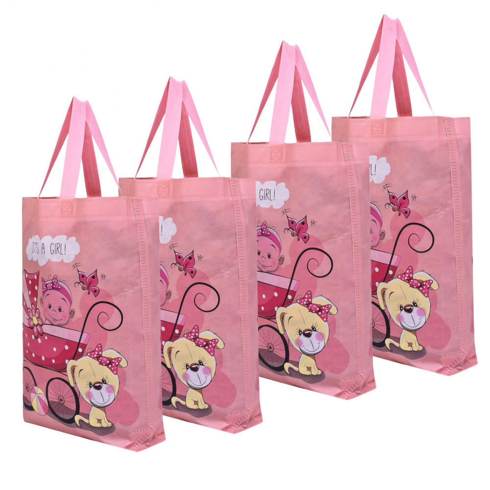 Kuber Industries Shopping Bag | Non-Woven Gift Bag | Baby Shower Bag | Reusable Grocery Bag | Christmas Gift Bags | Tote Bags with Handle | Girl-Print Hand Bag |Peach