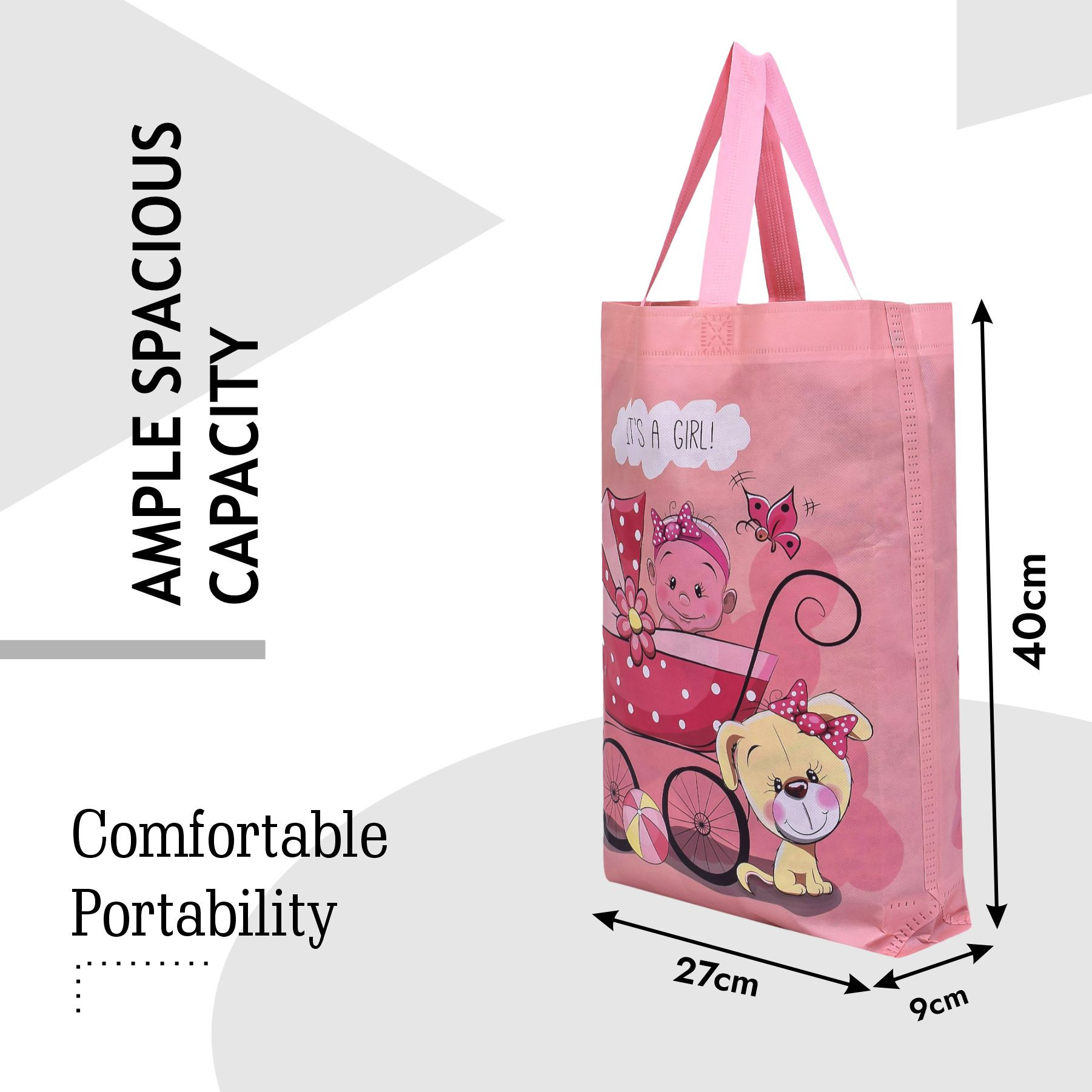 Kuber Industries Shopping Bag | Non-Woven Gift Bag | Baby Shower Bag | Reusable Grocery Bag | Christmas Gift Bags | Tote Bags with Handle | Girl-Print Hand Bag |Peach