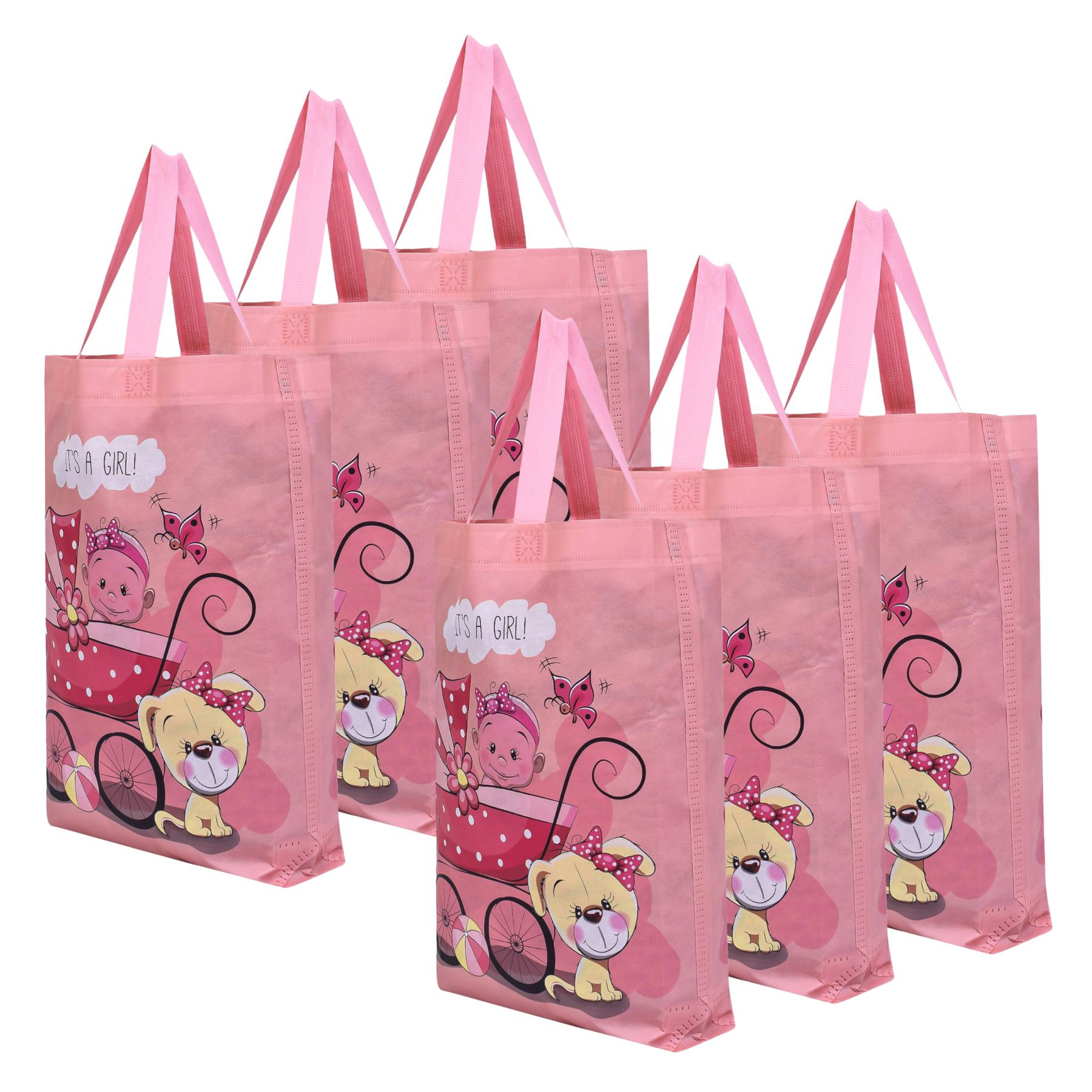 Kuber Industries Shopping Bag | Non-Woven Gift Bag | Baby Shower Bag | Reusable Grocery Bag | Christmas Gift Bags | Tote Bags with Handle | Girl-Print Hand Bag |Peach