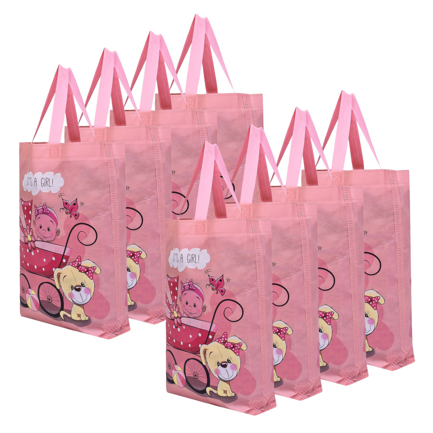 Kuber Industries Shopping Bag | Non-Woven Gift Bag | Baby Shower Bag | Reusable Grocery Bag | Christmas Gift Bags | Tote Bags with Handle | Girl-Print Hand Bag |Peach