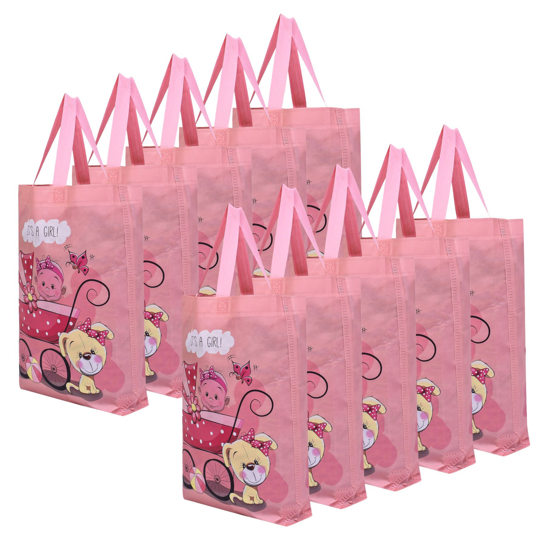 Kuber Industries Shopping Bag | Non-Woven Gift Bag | Baby Shower Bag | Reusable Grocery Bag | Christmas Gift Bags | Tote Bags with Handle | Girl-Print Hand Bag |Peach