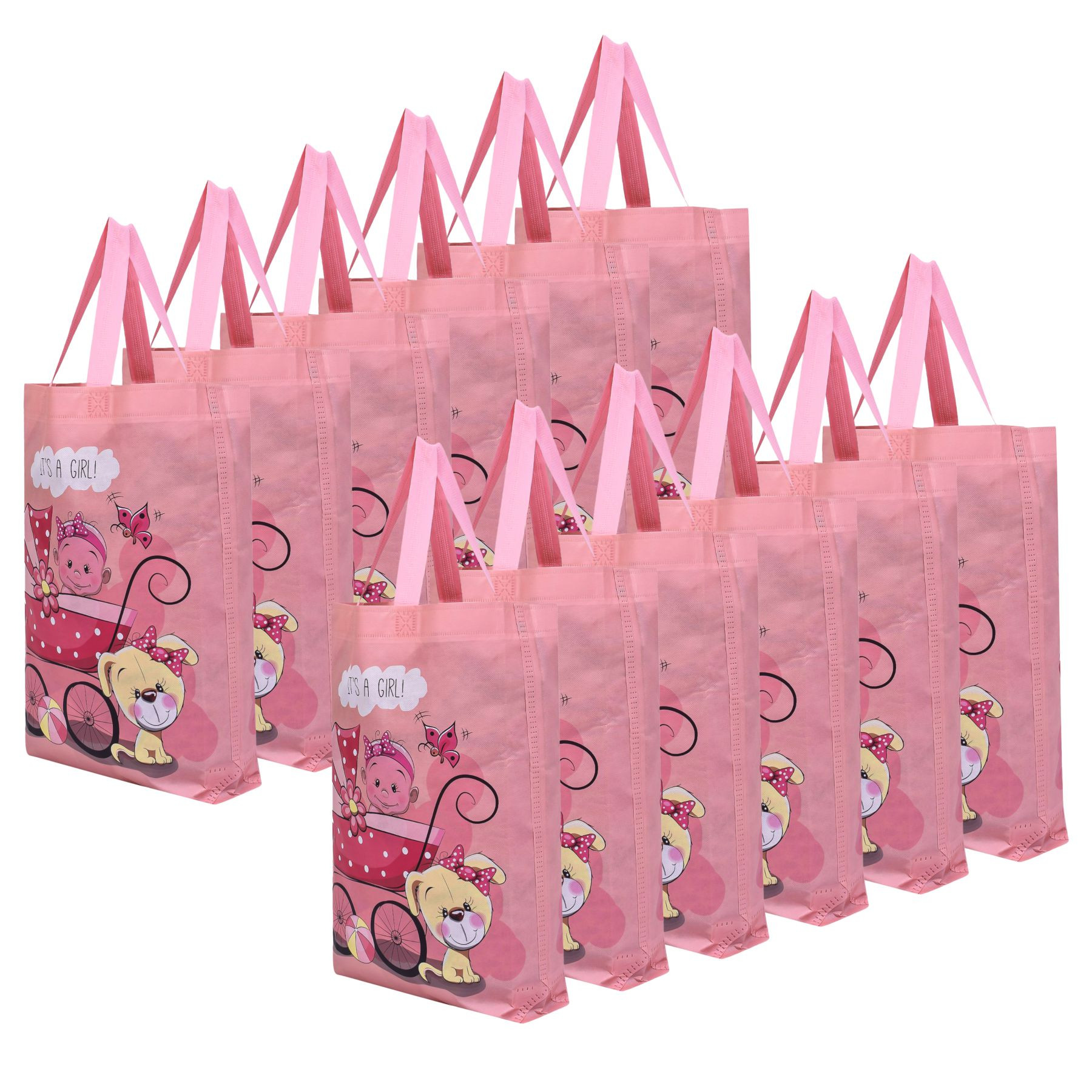 Kuber Industries Shopping Bag | Non-Woven Gift Bag | Baby Shower Bag | Reusable Grocery Bag | Christmas Gift Bags | Tote Bags with Handle | Girl-Print Hand Bag |Peach