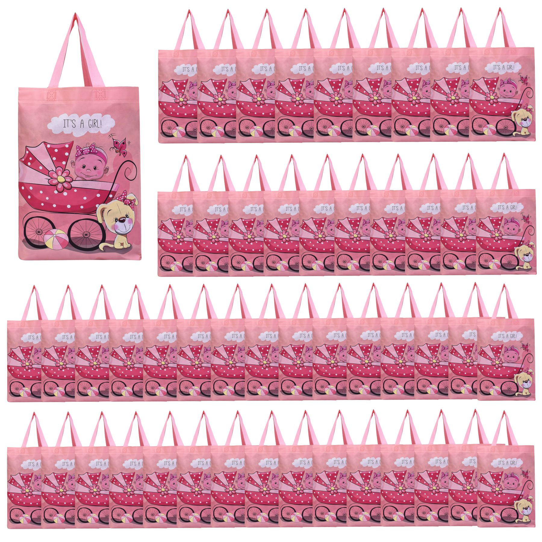 Kuber Industries Shopping Bag | Non-Woven Gift Bag | Baby Shower Bag | Reusable Grocery Bag | Christmas Gift Bags | Tote Bags with Handle | Girl-Print Hand Bag |Peach
