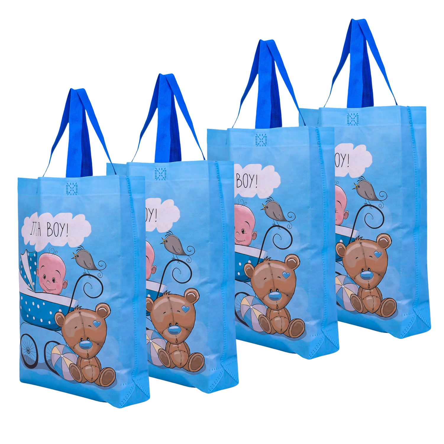 Kuber Industries Shopping Bag  Non-Woven Gift Bag  Baby Shower Bag  Reusable Grocery Bag  Christmas Gift Bags  Tote Bags with Handle  Boy-Print Hand Bag Sky Blue