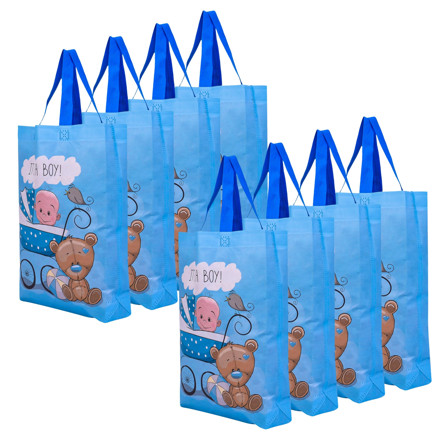 Kuber Industries Shopping Bag  Non-Woven Gift Bag  Baby Shower Bag  Reusable Grocery Bag  Christmas Gift Bags  Tote Bags with Handle  Boy-Print Hand Bag Sky Blue