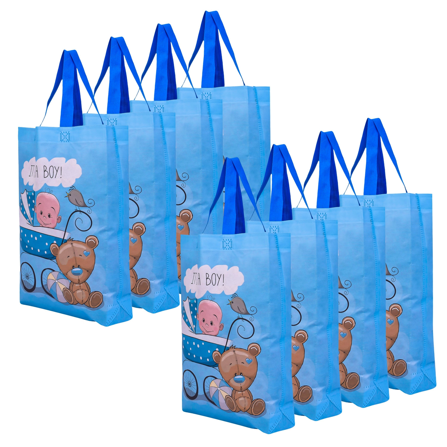 Kuber Industries Shopping Bag | Non-Woven Gift Bag | Baby Shower Bag | Reusable Grocery Bag | Christmas Gift Bags | Tote Bags with Handle | Boy-Print Hand Bag |Sky Blue