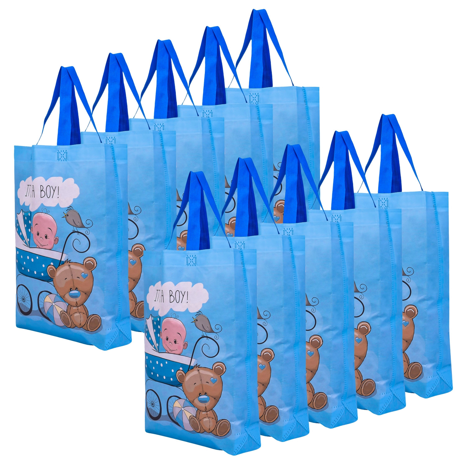 Kuber Industries Shopping Bag | Non-Woven Gift Bag | Baby Shower Bag | Reusable Grocery Bag | Christmas Gift Bags | Tote Bags with Handle | Boy-Print Hand Bag |Sky Blue