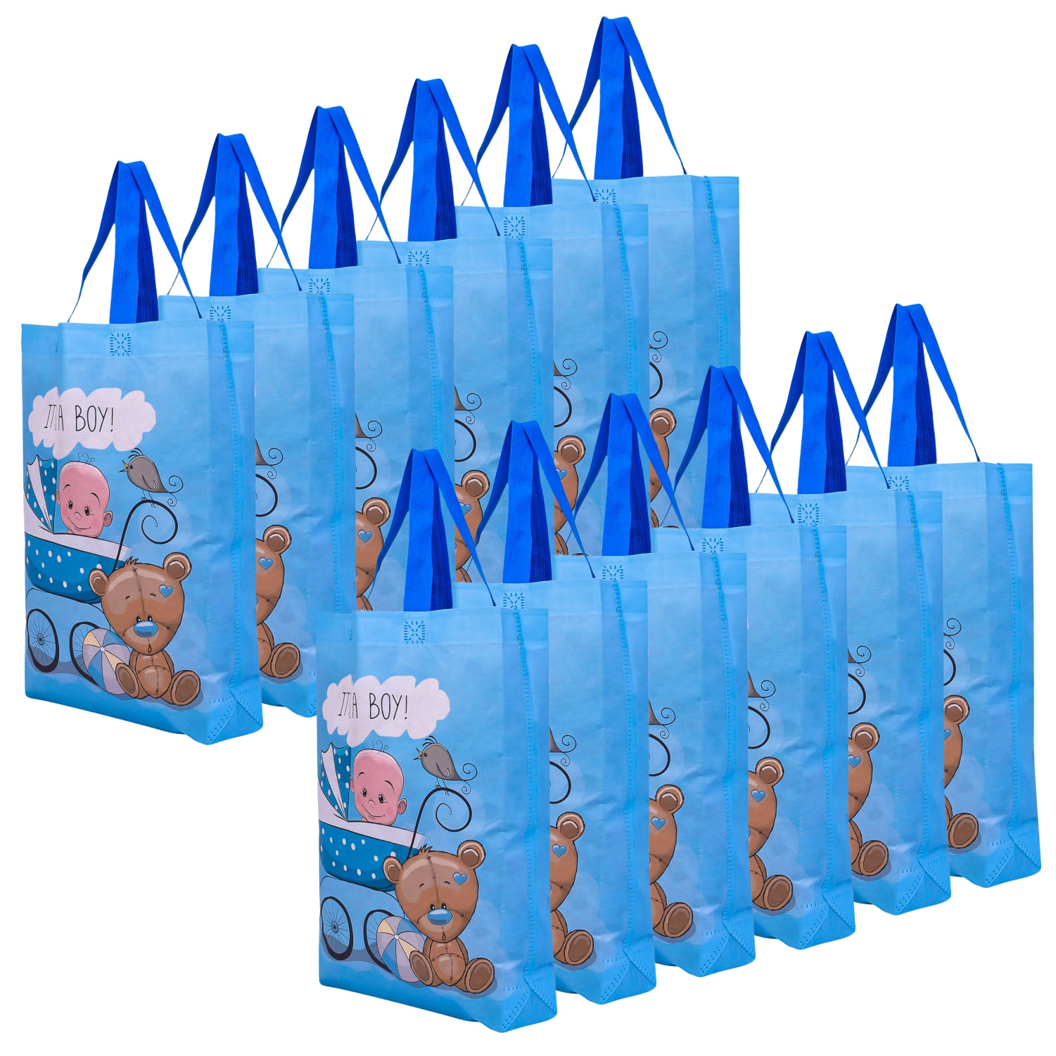 Kuber Industries Shopping Bag  Non-Woven Gift Bag  Baby Shower Bag  Reusable Grocery Bag  Christmas Gift Bags  Tote Bags with Handle  Boy-Print Hand Bag Sky Blue