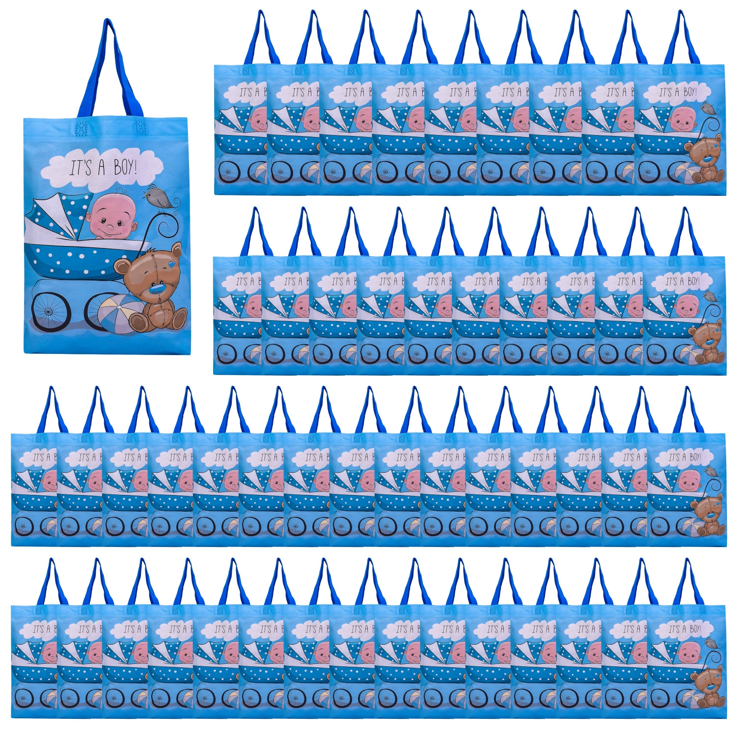 Kuber Industries Shopping Bag  Non-Woven Gift Bag  Baby Shower Bag  Reusable Grocery Bag  Christmas Gift Bags  Tote Bags with Handle  Boy-Print Hand Bag Sky Blue