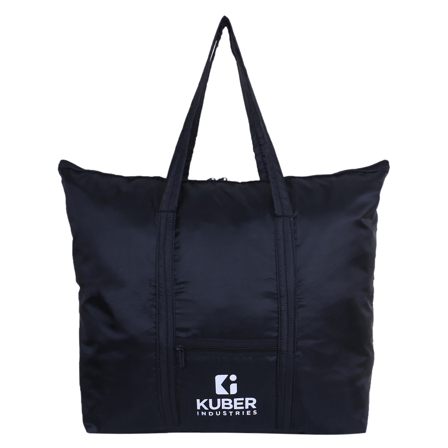 Kuber Industries Shopping Bag|Folding Travel Bag|Polyester Shopping Bag for Grocery|Carrying Bag With Front Small Pocket (Black)