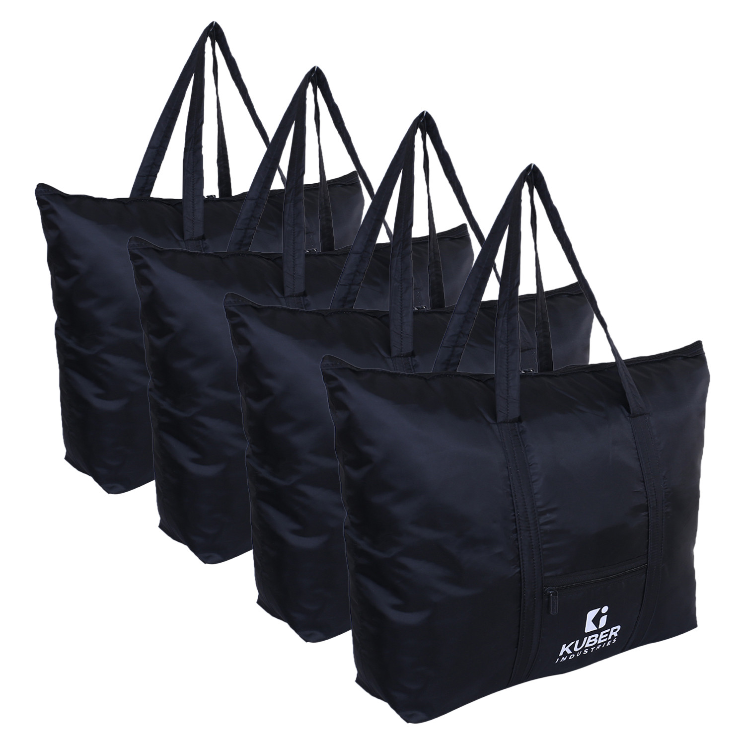 Kuber Industries Shopping Bag|Folding Travel Bag|Polyester Shopping Bag for Grocery|Carrying Bag With Front Small Pocket (Black)