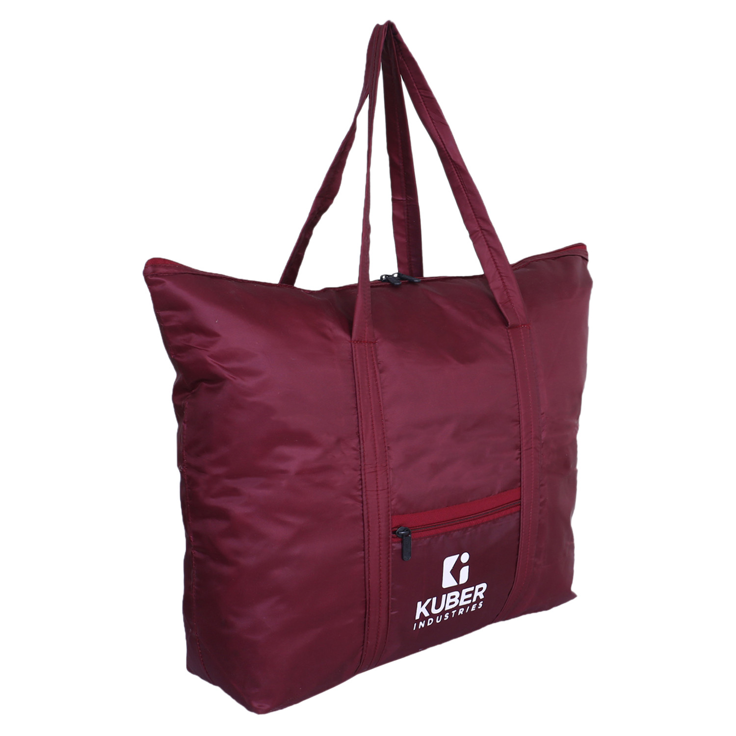 Kuber Industries Shopping Bag|Folding Travel Bag|Polyester Shopping Bag for Grocery|Carrying Bag With Front Small Pocket (Maroon)