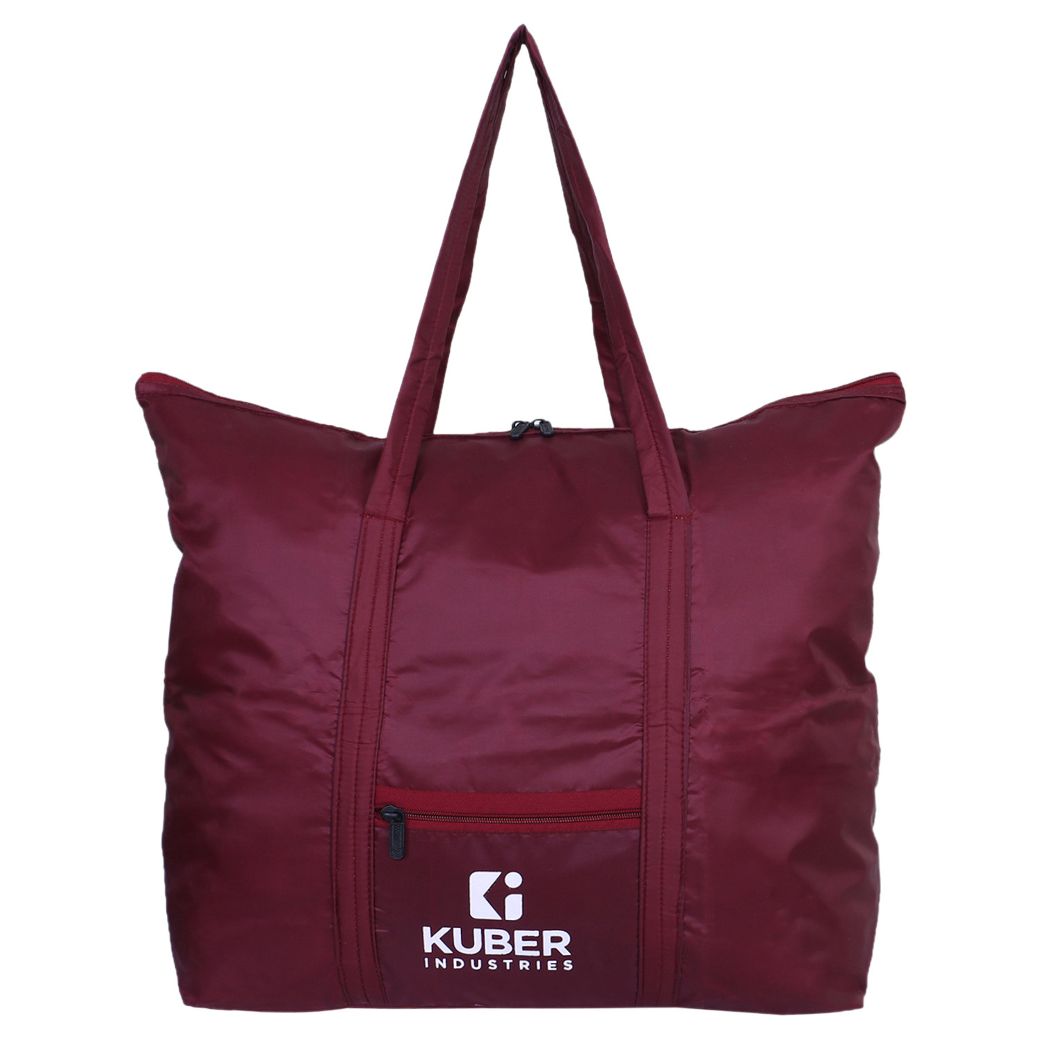 Kuber Industries Shopping Bag|Folding Travel Bag|Polyester Shopping Bag for Grocery|Carrying Bag With Front Small Pocket (Maroon)