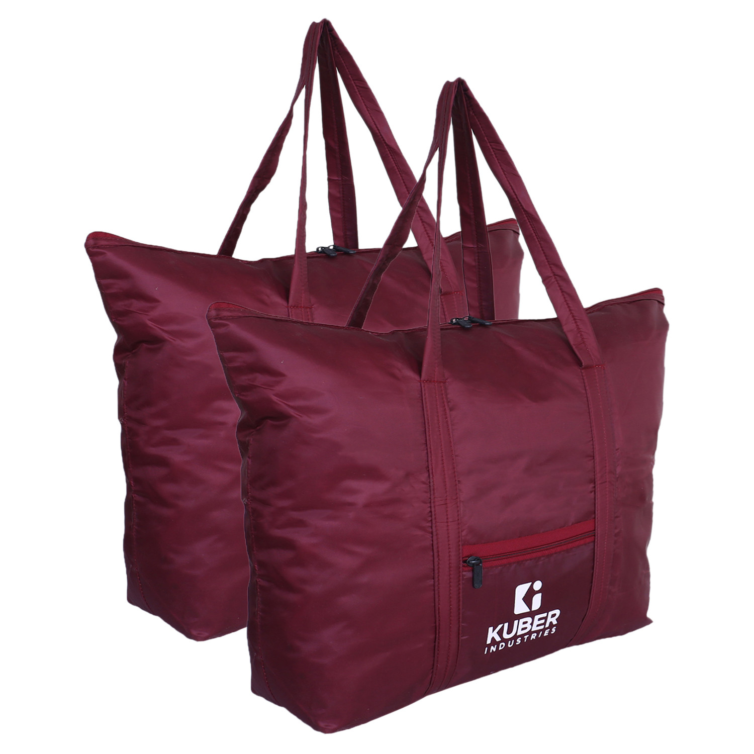 Kuber Industries Shopping Bag|Folding Travel Bag|Polyester Shopping Bag for Grocery|Carrying Bag With Front Small Pocket (Maroon)
