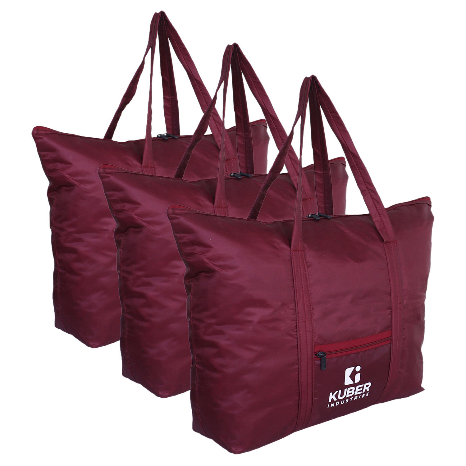 Kuber Industries Shopping Bag|Folding Travel Bag|Polyester Shopping Bag for Grocery|Carrying Bag With Front Small Pocket (Maroon)