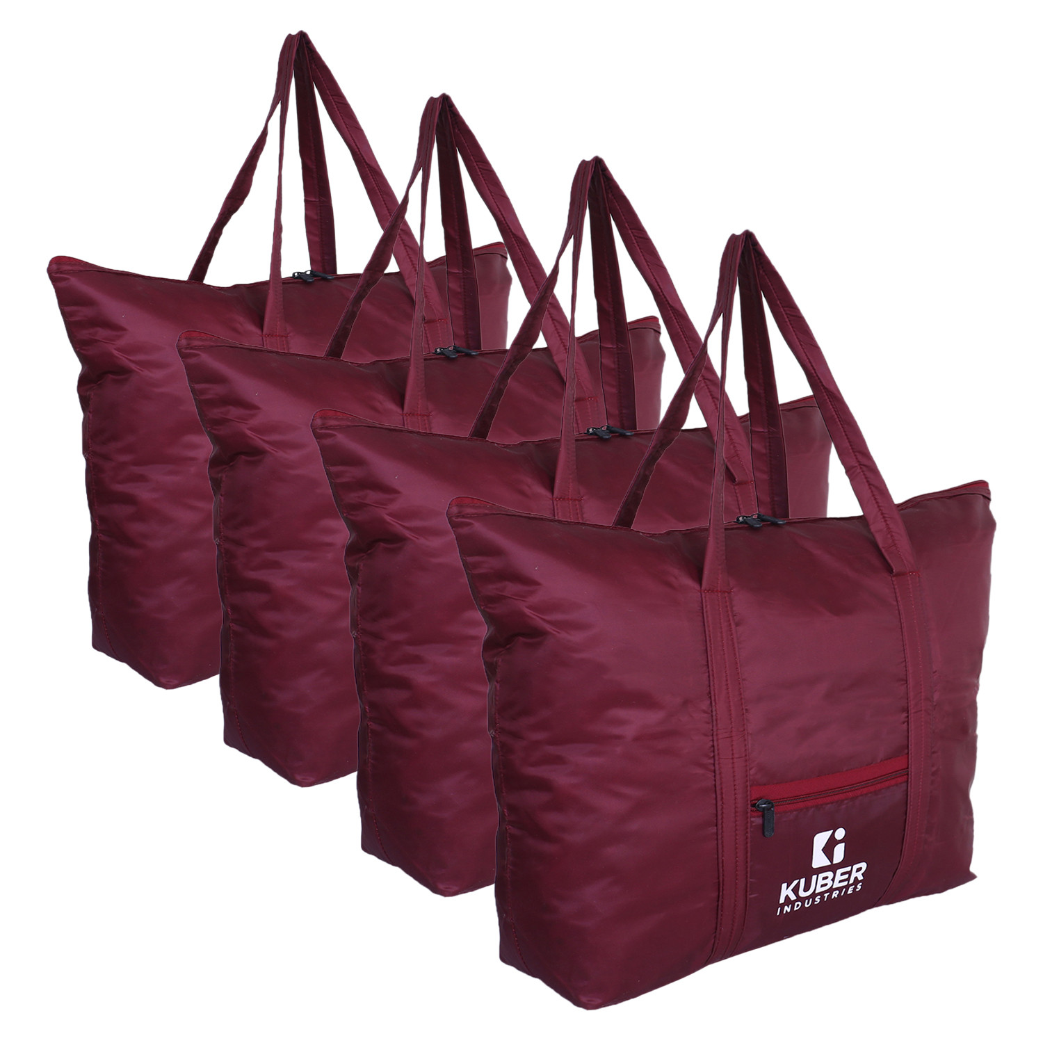 Kuber Industries Shopping Bag|Folding Travel Bag|Polyester Shopping Bag for Grocery|Carrying Bag With Front Small Pocket (Maroon)