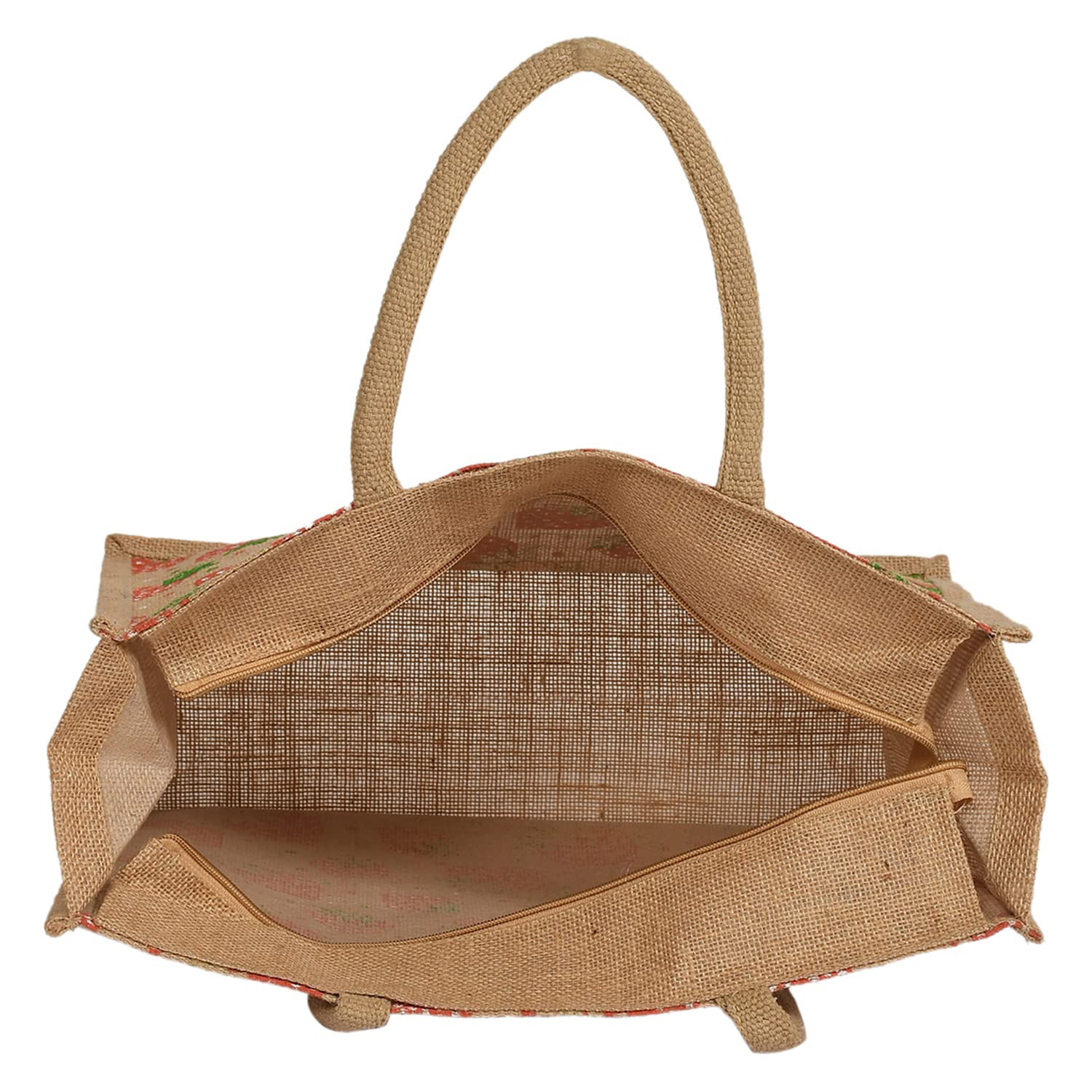 Kuber Industries Shopping Bag|Jute Eco-Friendly & Reusable Grocery Bag|Hand Bag Strawberry Print With Zip & Handle for Daily Use|16x15 Inch (Brown)