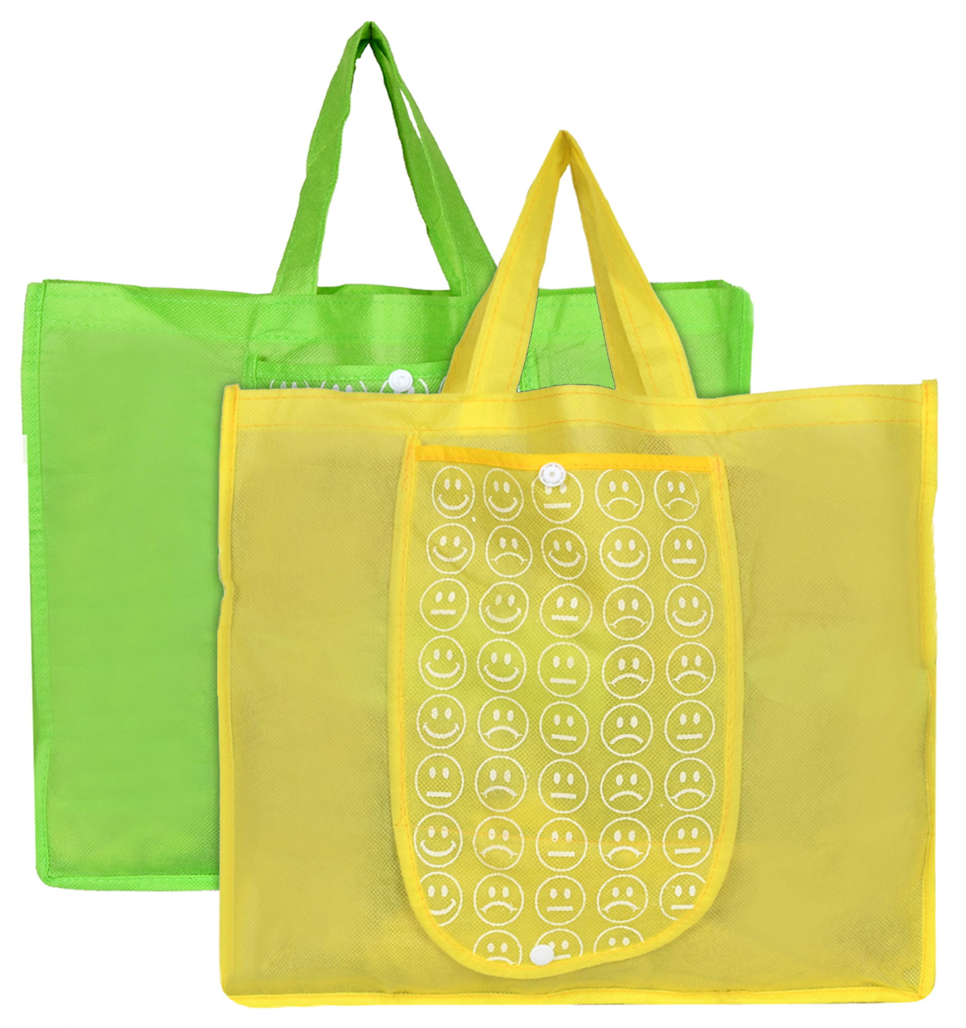 Kuber Industries Shopping Grocery Bags Foldable, Washable Grocery Tote Bag with One Small Pocket, Eco-Friendly Purse Bag Fits in Pocket Waterproof & Lightweight (Green & Yellow)