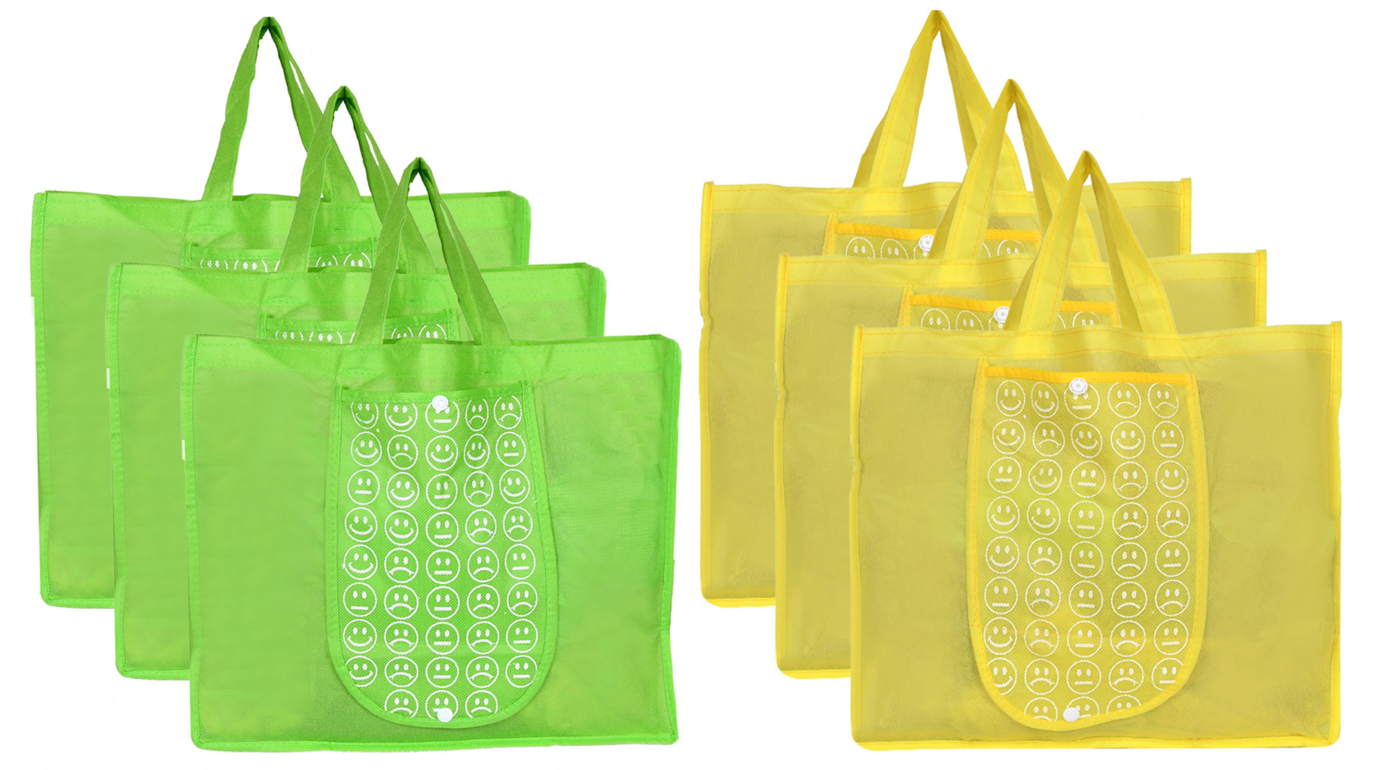 Kuber Industries Shopping Grocery Bags Foldable, Washable Grocery Tote Bag with One Small Pocket, Eco-Friendly Purse Bag Fits in Pocket Waterproof & Lightweight (Green & Yellow)