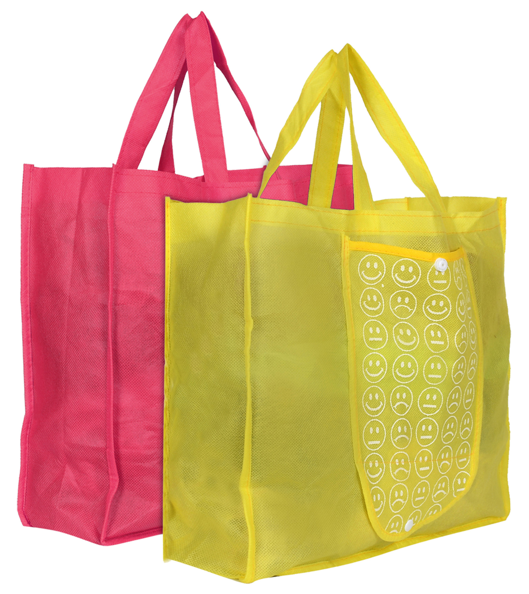 Kuber Industries Shopping Grocery Bags Foldable, Washable Grocery Tote Bag with One Small Pocket, Eco-Friendly Purse Bag Fits in Pocket Waterproof & Lightweight (Pink & Yellow)