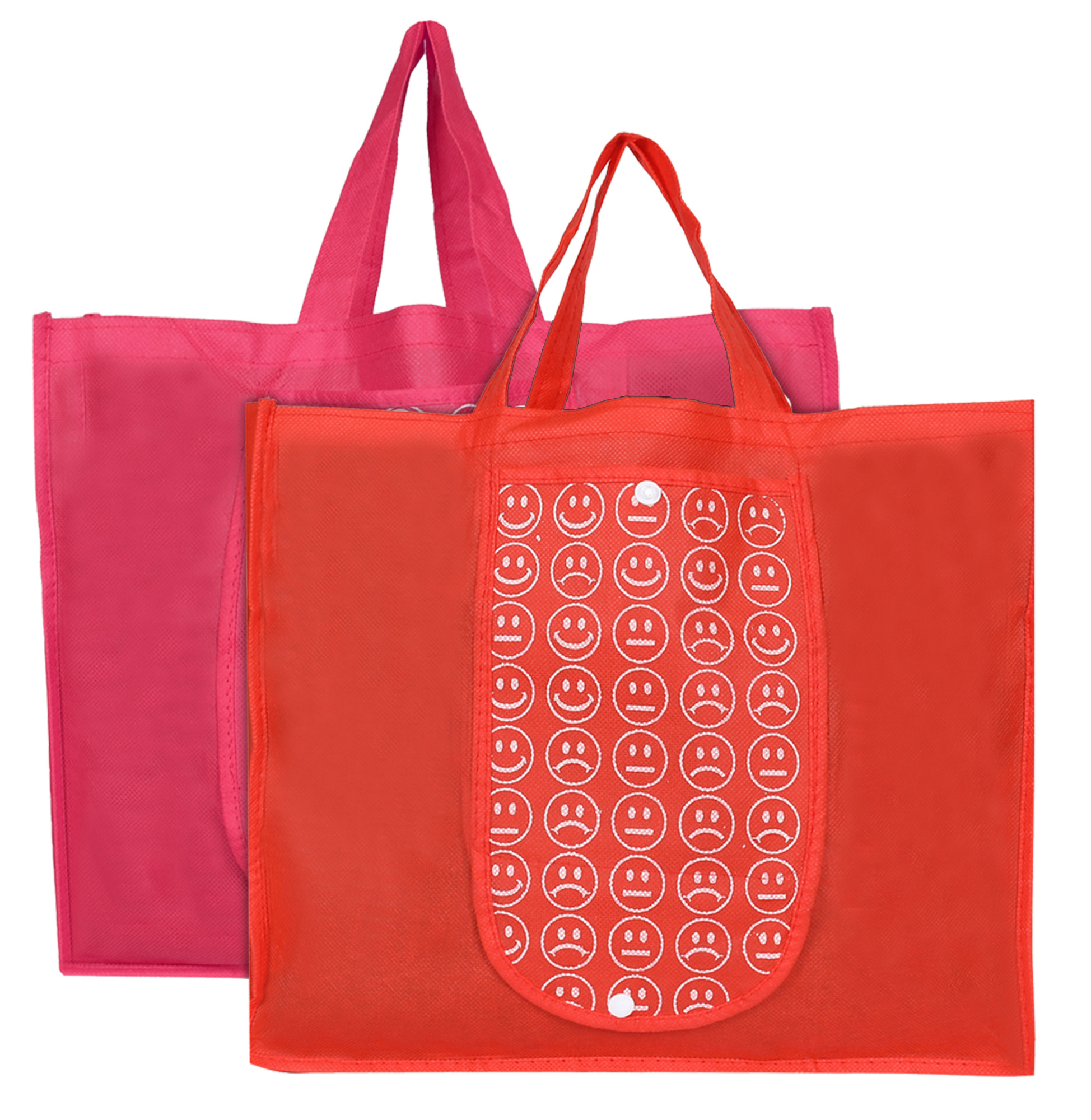 Kuber Industries Shopping Grocery Bags Foldable, Washable Grocery Tote Bag with One Small Pocket, Eco-Friendly Purse Bag Fits in Pocket Waterproof & Lightweight (Pink & Red)