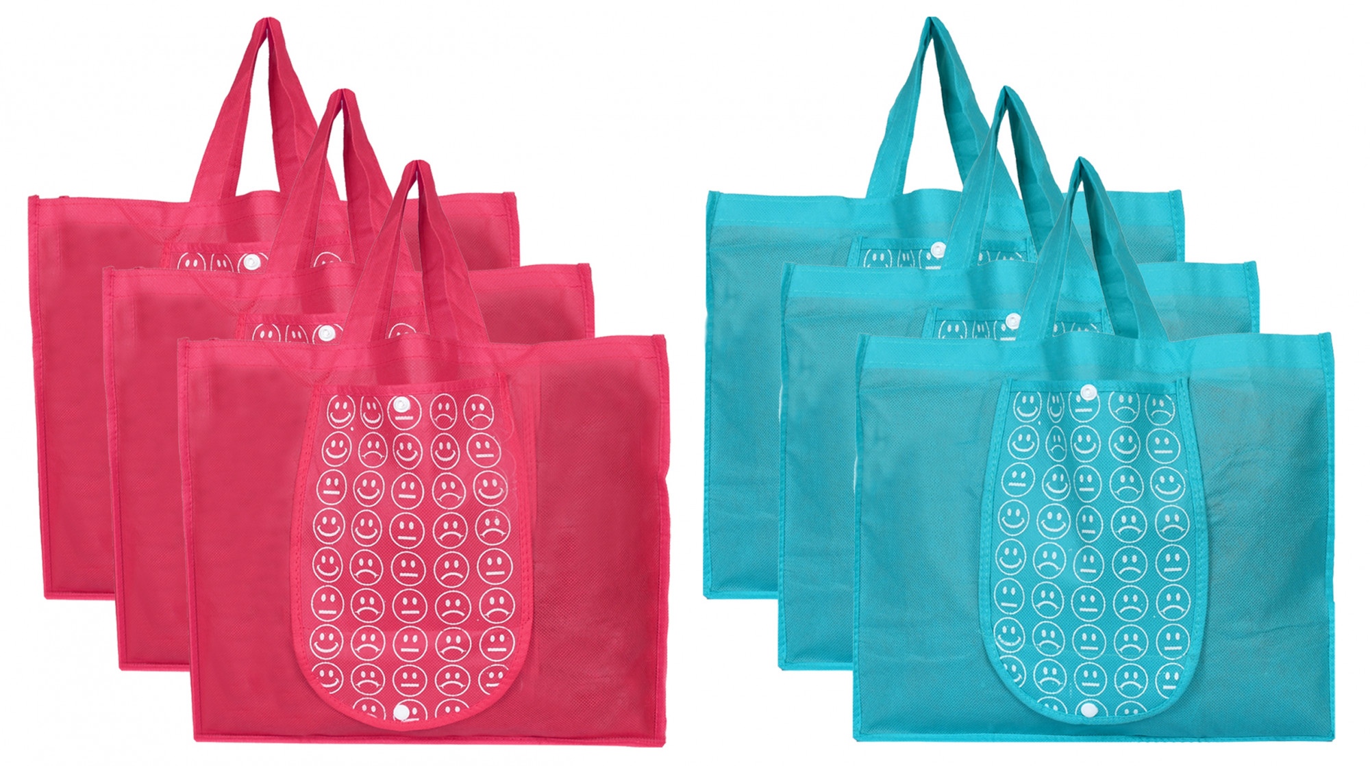 Kuber Industries Shopping Grocery Bags Foldable, Washable Grocery Tote Bag with One Small Pocket, Eco-Friendly Purse Bag Fits in Pocket Waterproof & Lightweight (Pink & Blue)