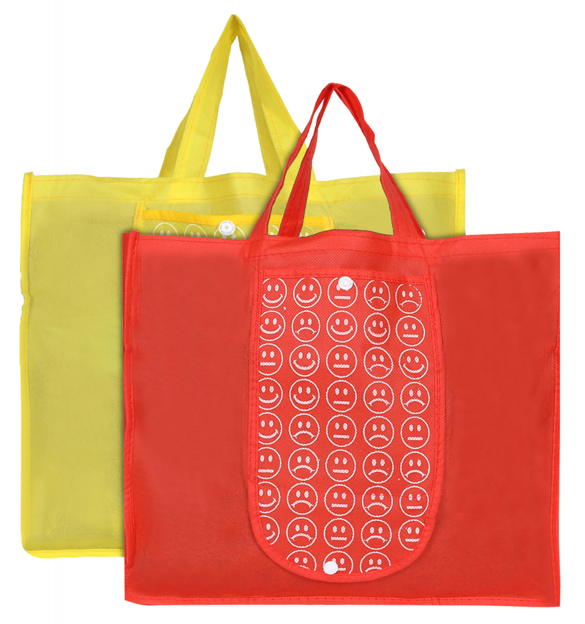 Kuber Industries Shopping Grocery Bags Foldable, Washable Grocery Tote Bag with One Small Pocket, Eco-Friendly Purse Bag Fits in Pocket Waterproof & Lightweight (Yellow & Red)