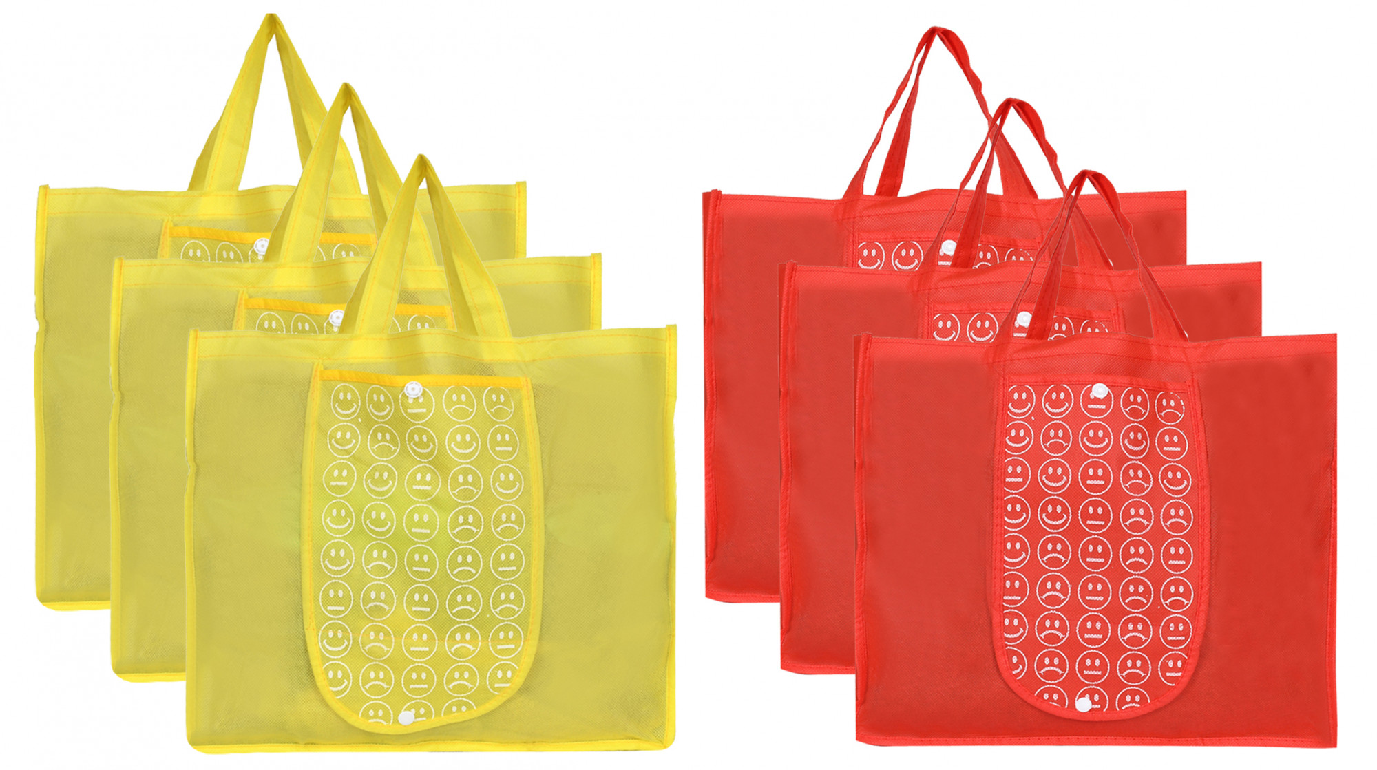 Kuber Industries Shopping Grocery Bags Foldable, Washable Grocery Tote Bag with One Small Pocket, Eco-Friendly Purse Bag Fits in Pocket Waterproof & Lightweight (Yellow & Red)