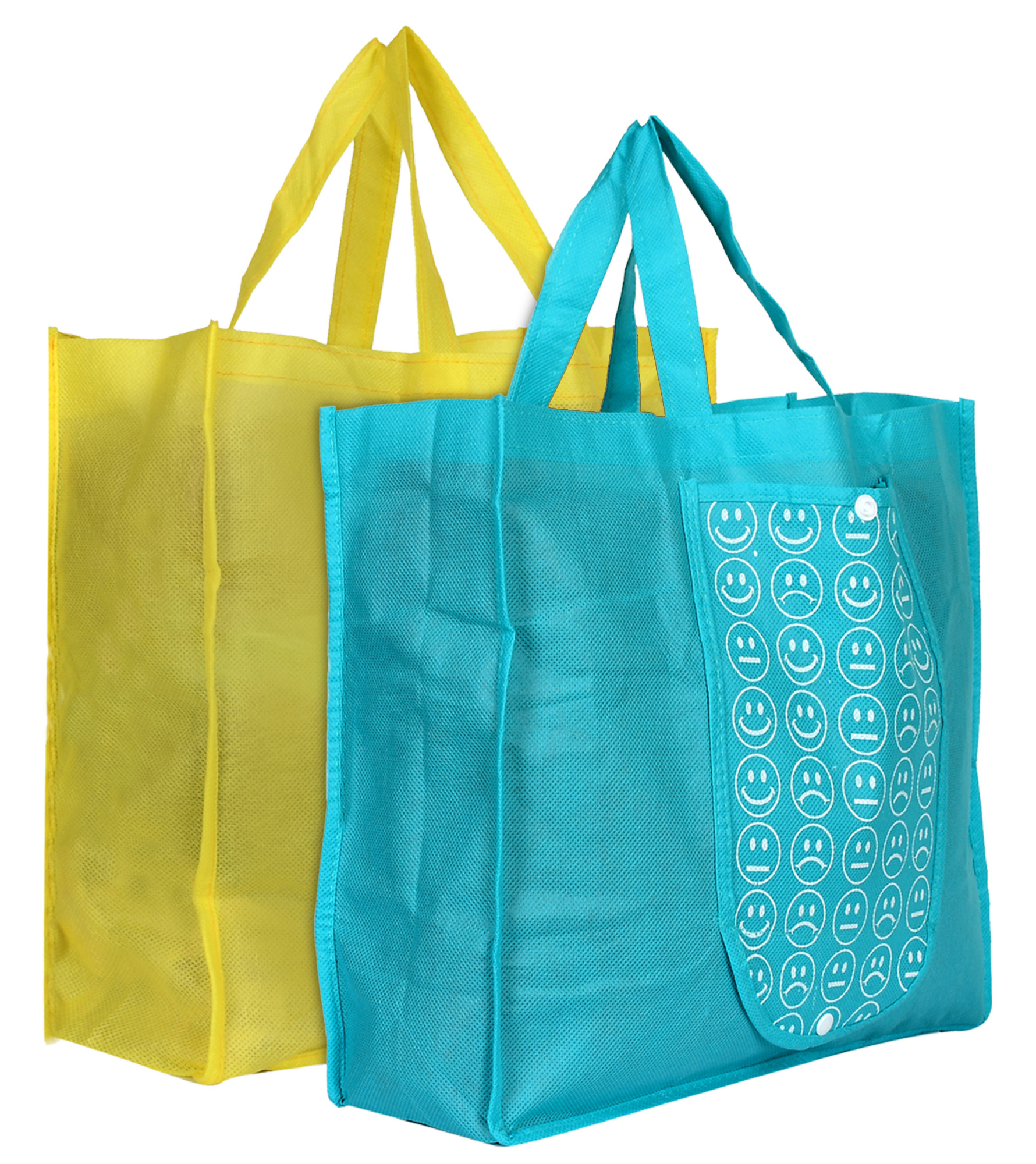 Kuber Industries Shopping Grocery Bags Foldable, Washable Grocery Tote Bag with One Small Pocket, Eco-Friendly Purse Bag Fits in Pocket Waterproof & Lightweight (Yellow & Blue)