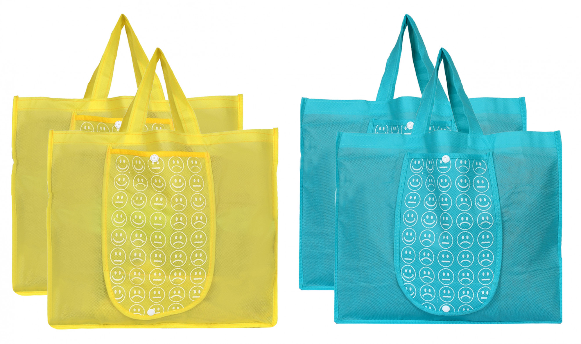 Kuber Industries Shopping Grocery Bags Foldable, Washable Grocery Tote Bag with One Small Pocket, Eco-Friendly Purse Bag Fits in Pocket Waterproof & Lightweight (Yellow & Blue)