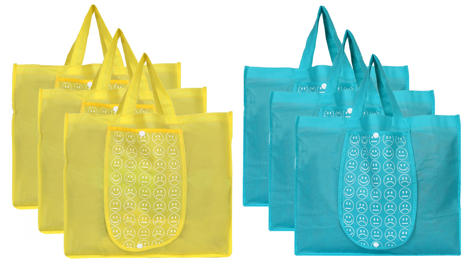 Kuber Industries Shopping Grocery Bags Foldable, Washable Grocery Tote Bag with One Small Pocket, Eco-Friendly Purse Bag Fits in Pocket Waterproof & Lightweight (Yellow & Blue)