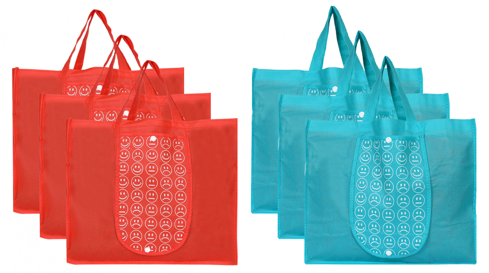 Kuber Industries Shopping Grocery Bags Foldable, Washable Grocery Tote Bag with One Small Pocket, Eco-Friendly Purse Bag Fits in Pocket Waterproof & Lightweight (Red & Blue)