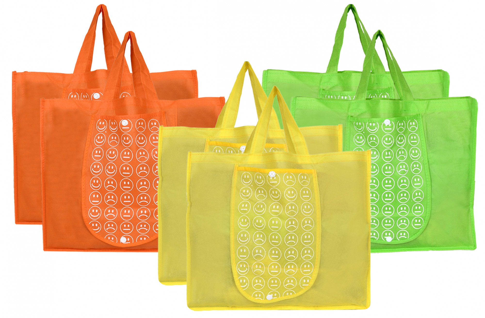 Kuber Industries Shopping Grocery Bags Foldable, Washable Grocery Tote Bag with One Small Pocket, Eco-Friendly Purse Bag Fits in Pocket Waterproof & Lightweight (Orange & Green & Yellow)