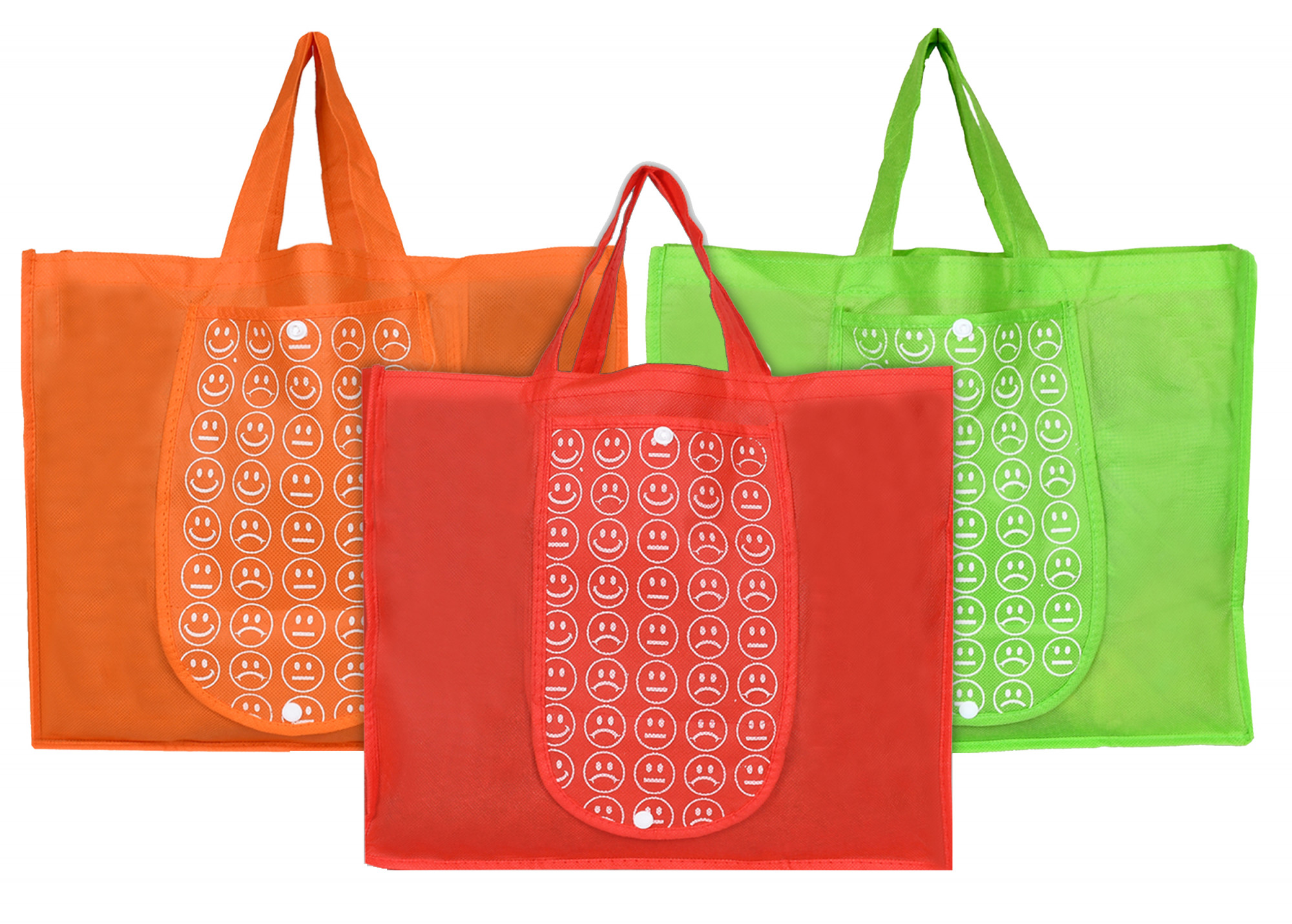 Kuber Industries Shopping Grocery Bags Foldable, Washable Grocery Tote Bag with One Small Pocket, Eco-Friendly Purse Bag Fits in Pocket Waterproof & Lightweight (Orange & Green & Red)